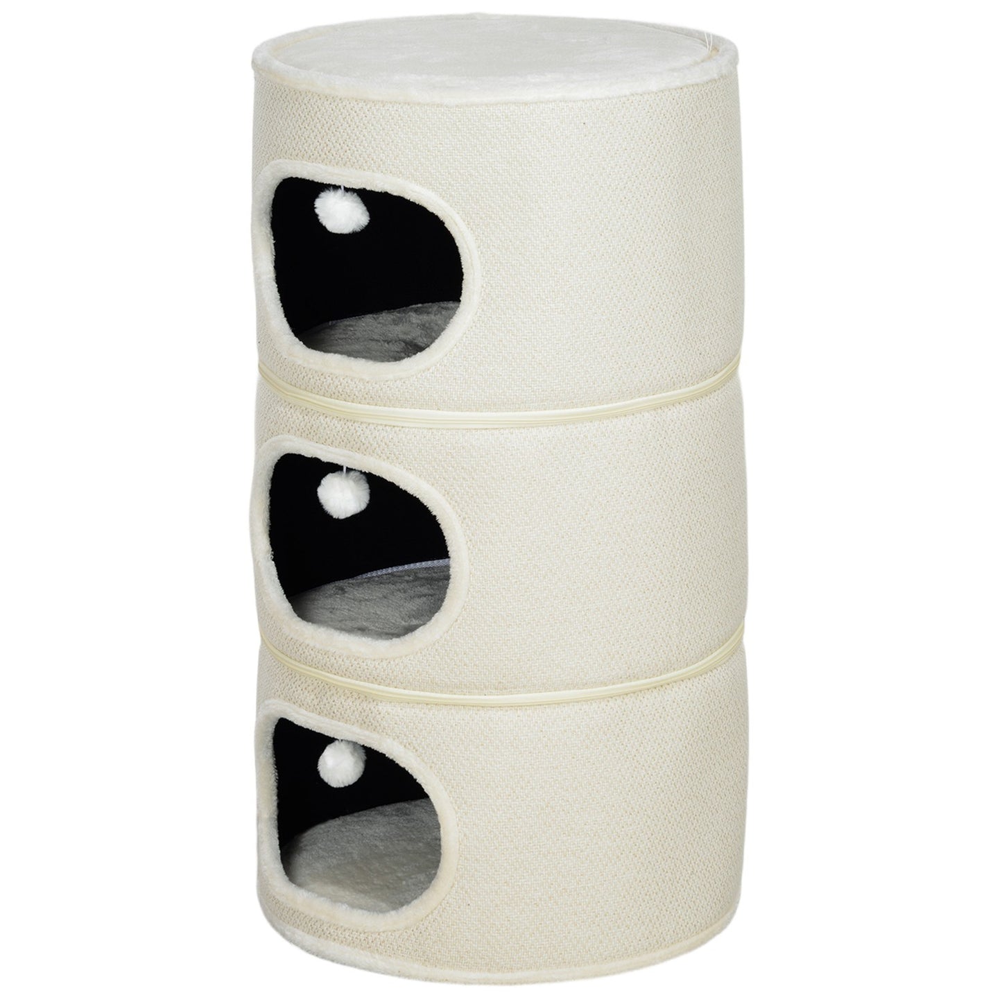 Cat Tower with Caves & Play Balls, Sisal, 100cm, Beige