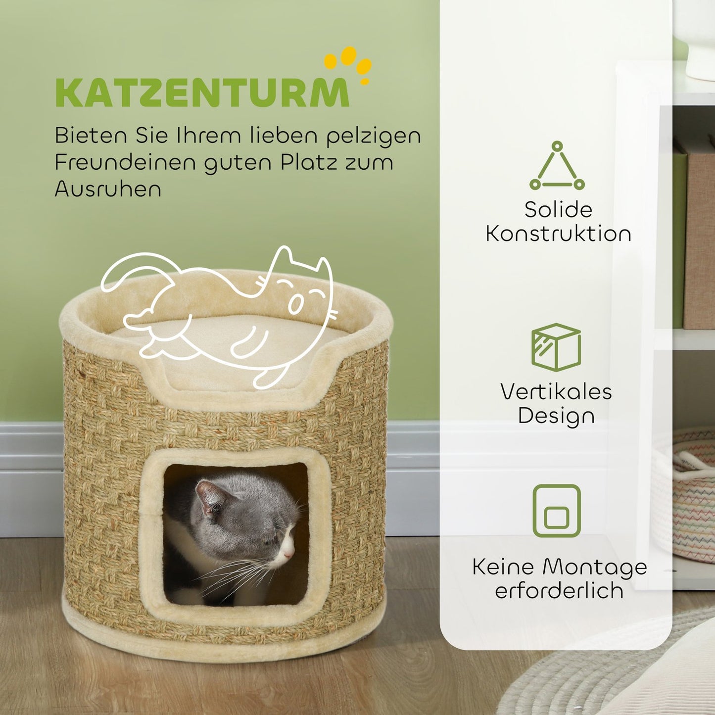 Cat Tower - 37 cm Sisal barrel, double level, Khaki
