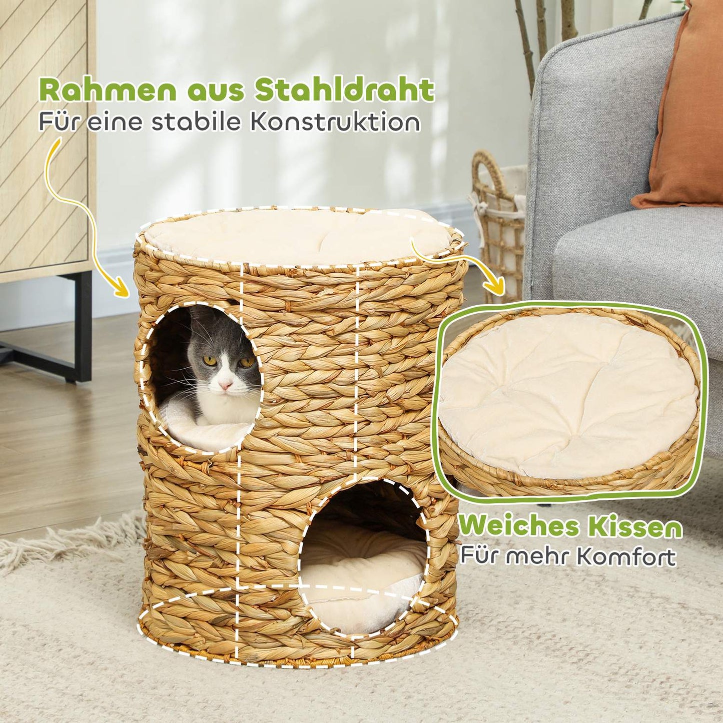 Cat Scratching Barrel, Water Hyacinth, 50 cm, Light Brown