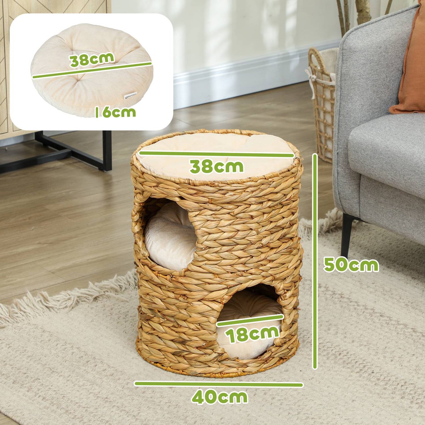 Cat Scratching Barrel, Water Hyacinth, 50 cm, Light Brown