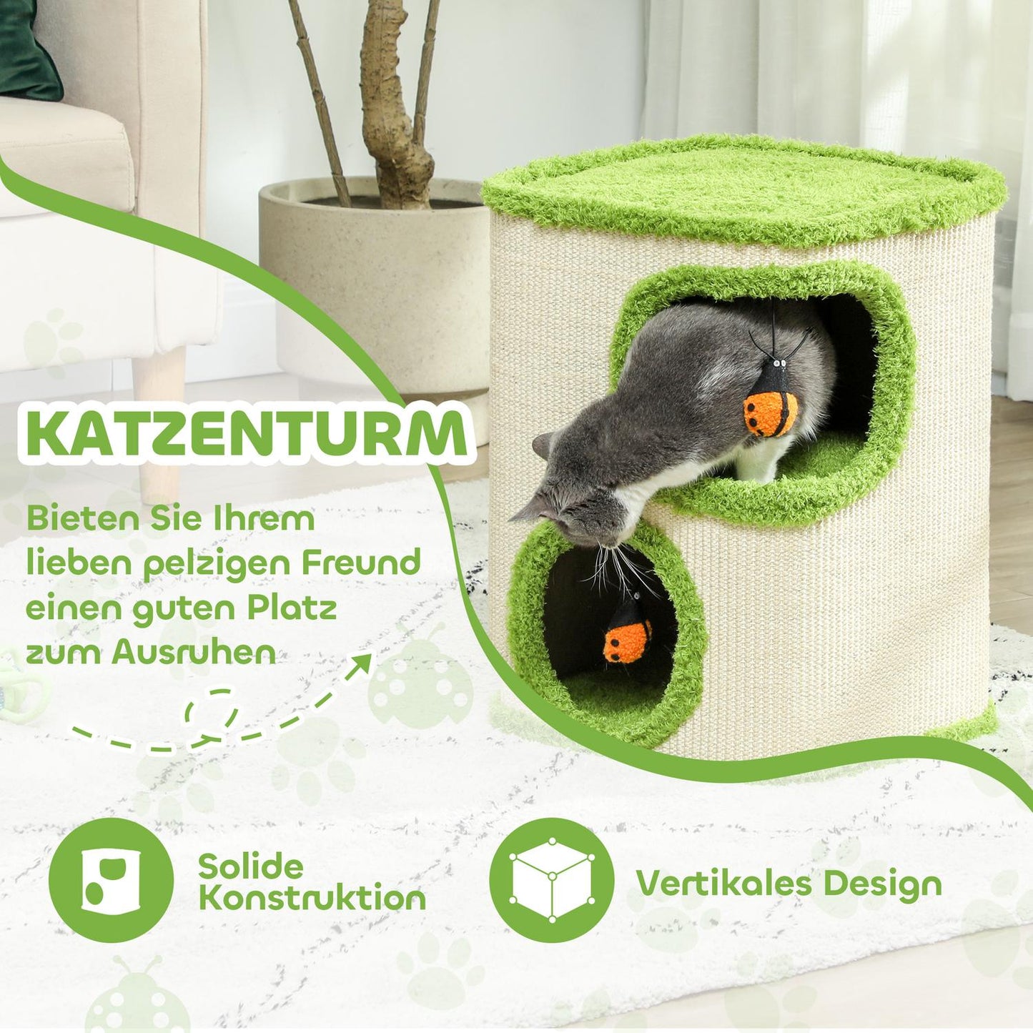 Cat litter box, 52 cm high, Sisal Cave Tower with toys