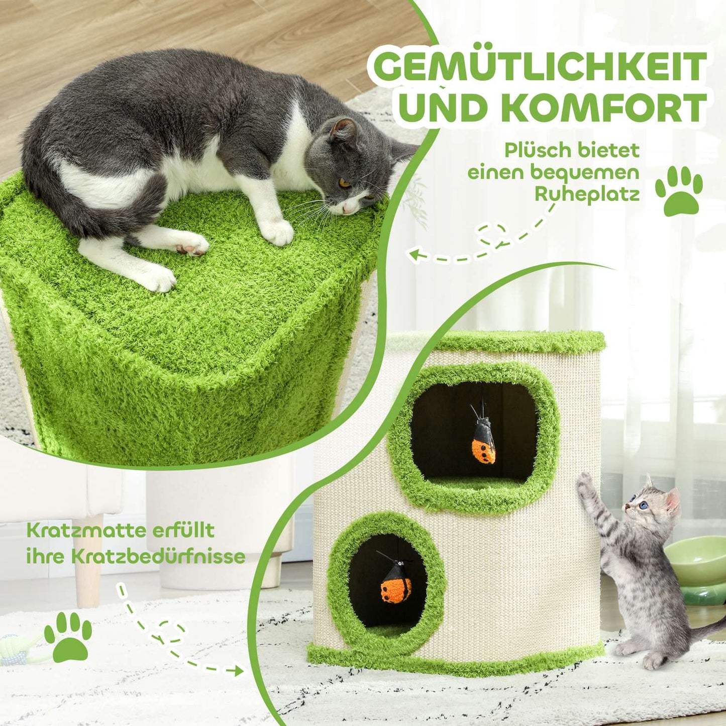 Cat litter box, 52 cm high, Sisal Cave Tower with toys