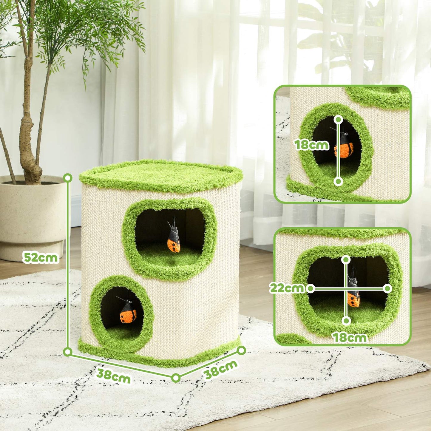 Cat litter box, 52 cm high, Sisal Cave Tower with toys