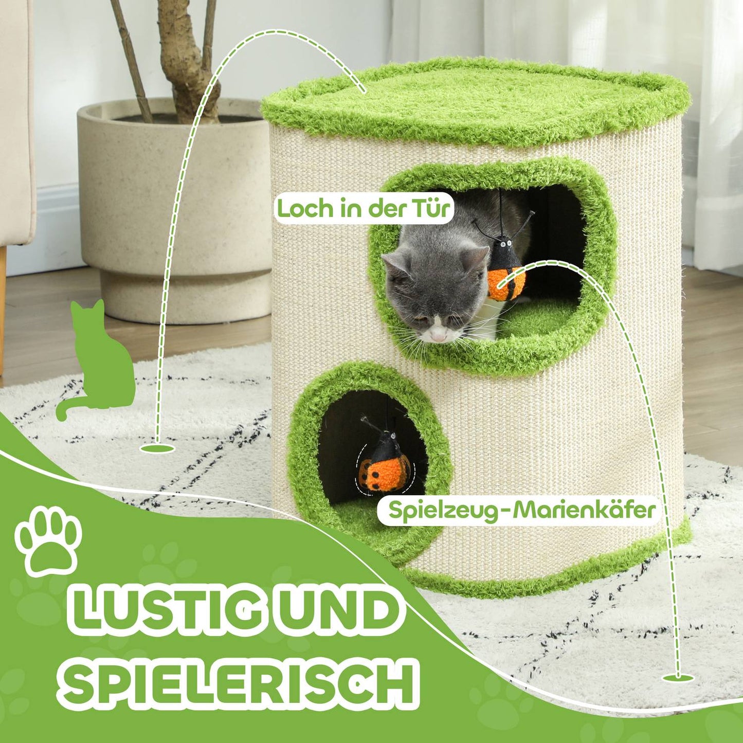 Cat litter box, 52 cm high, Sisal Cave Tower with toys