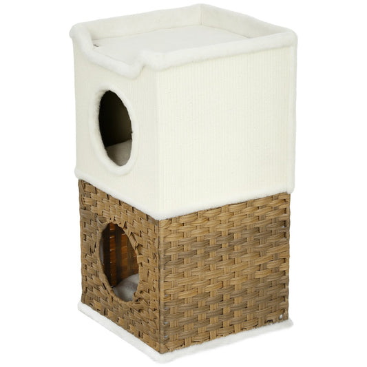 Three-Tier Cat Tree Tower, Cream White, Sisal Posts