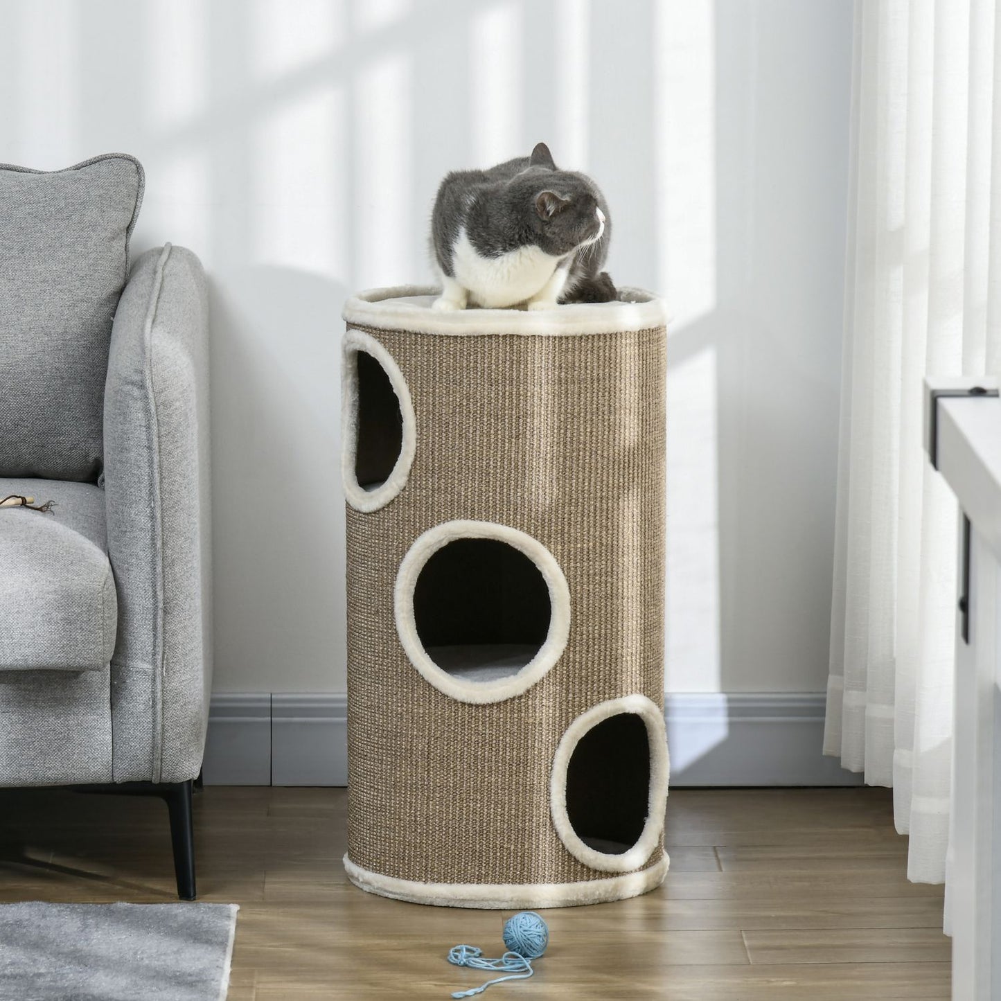 Cat Scratching Tower, 3 levels, sisal and plush, 70 cm