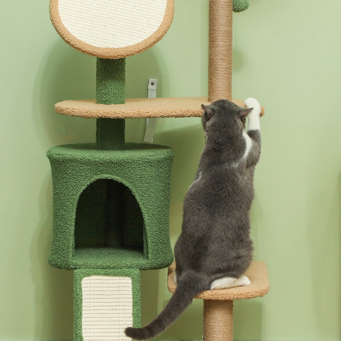 Cat tree scratching post 139 cm with cave, play ball, green