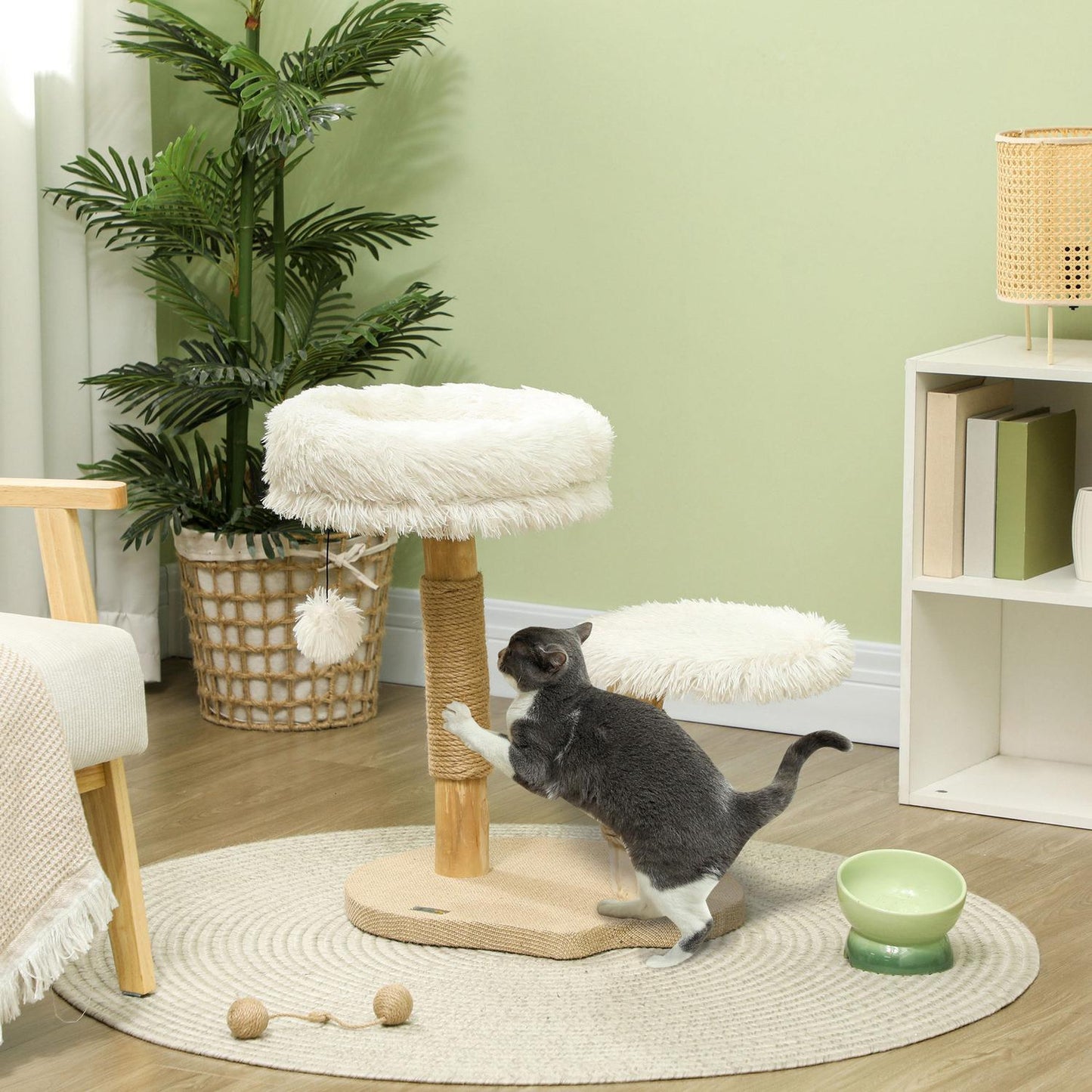 Cat scratching post with play ball, beds, for cats <5 kg