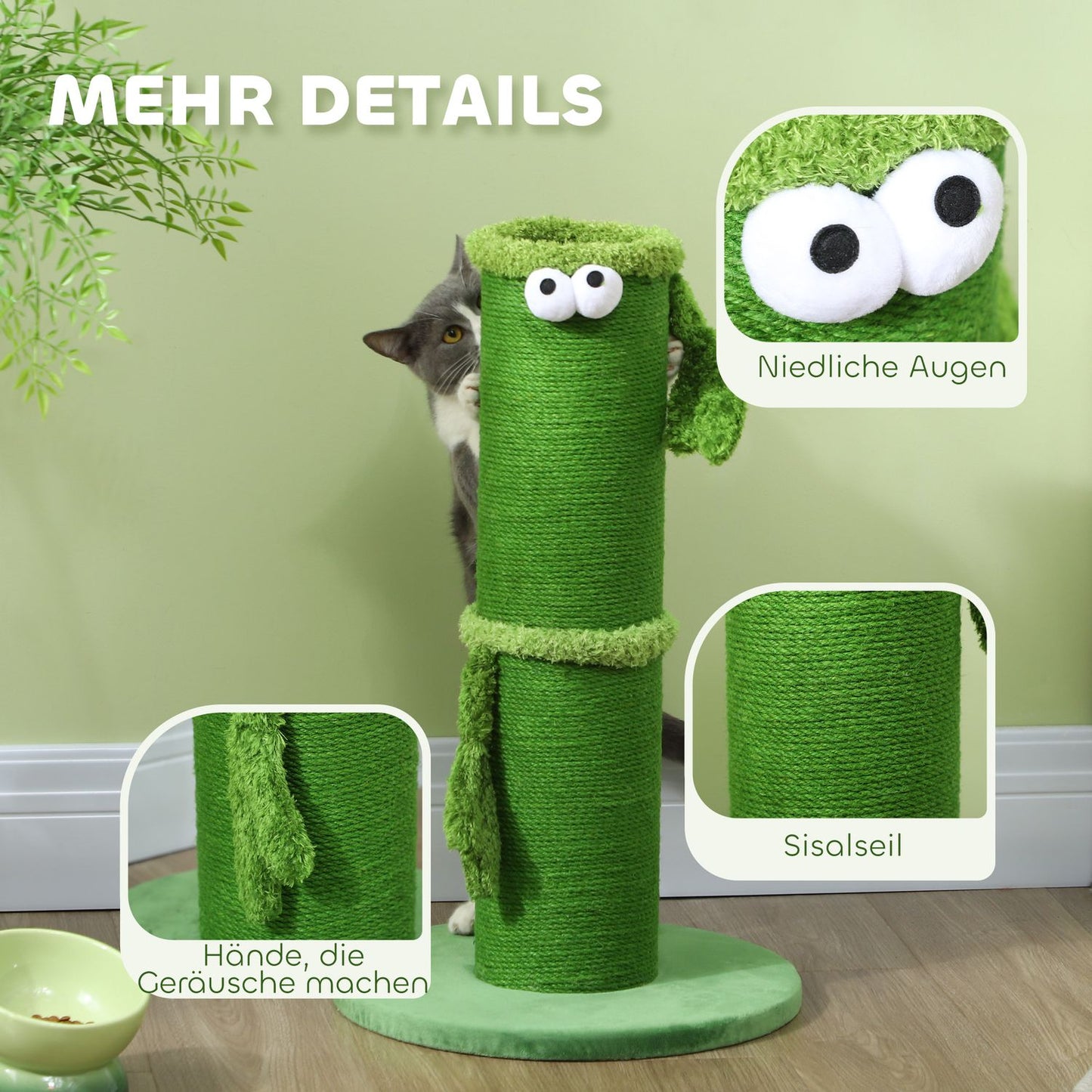 Green Sisal Cat Scratching Post - 63cm Indoor Use