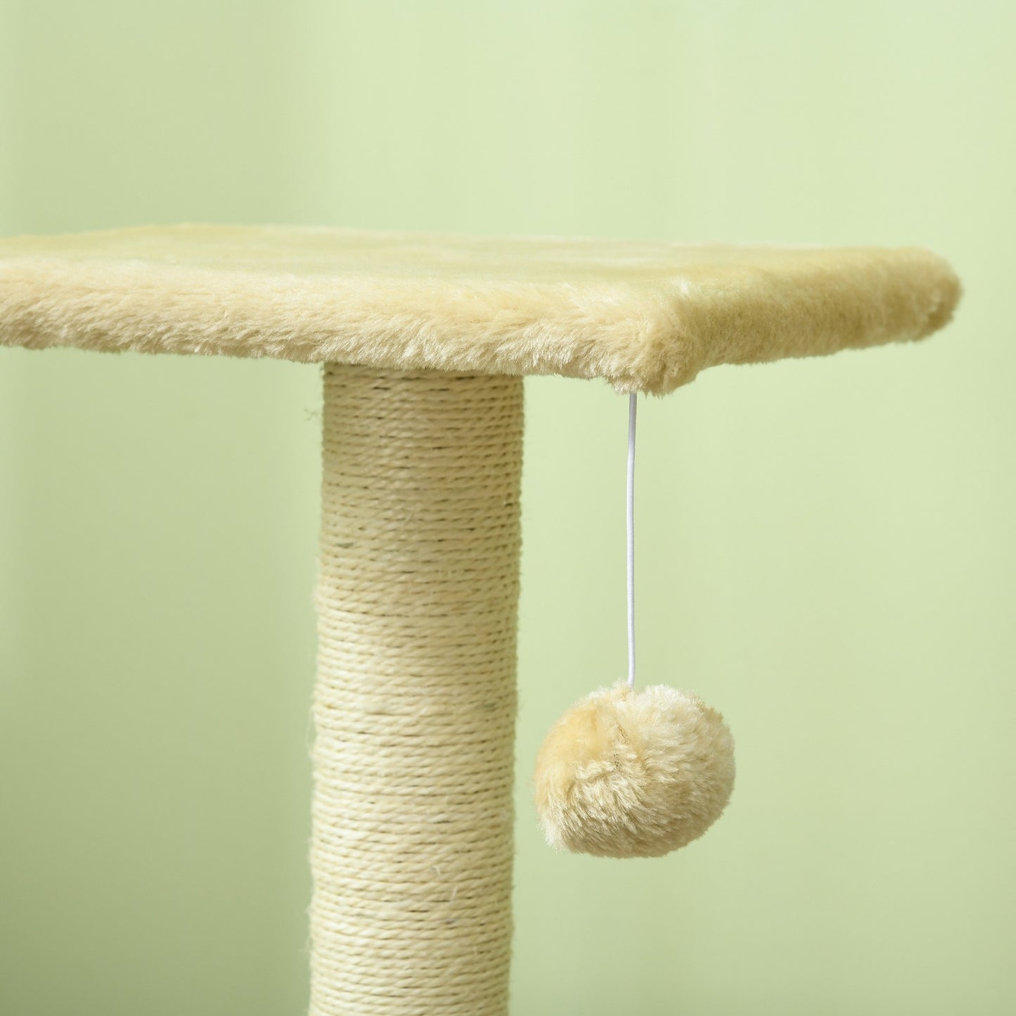 Scratching post 72 cm cat tower with plush balls, sisal posts, platform, scratching board cream white