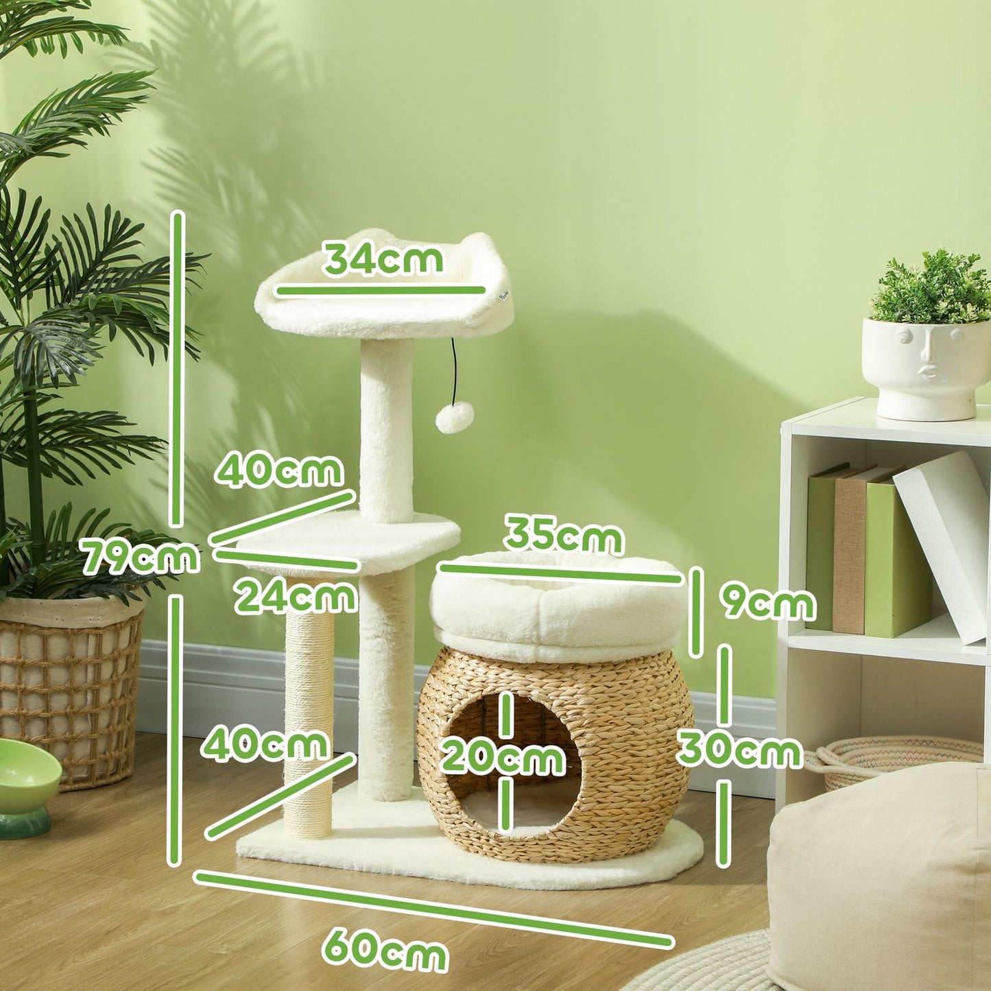 Cat tree with cave and beds, scratching posts, cream, up to 5 kg