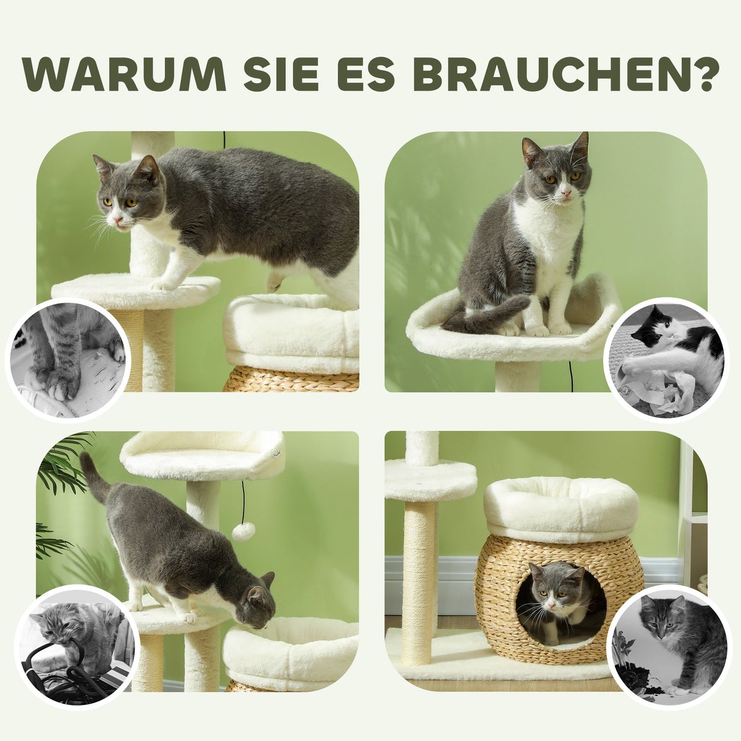 Cat tree with cave and beds, scratching posts, cream, up to 5 kg