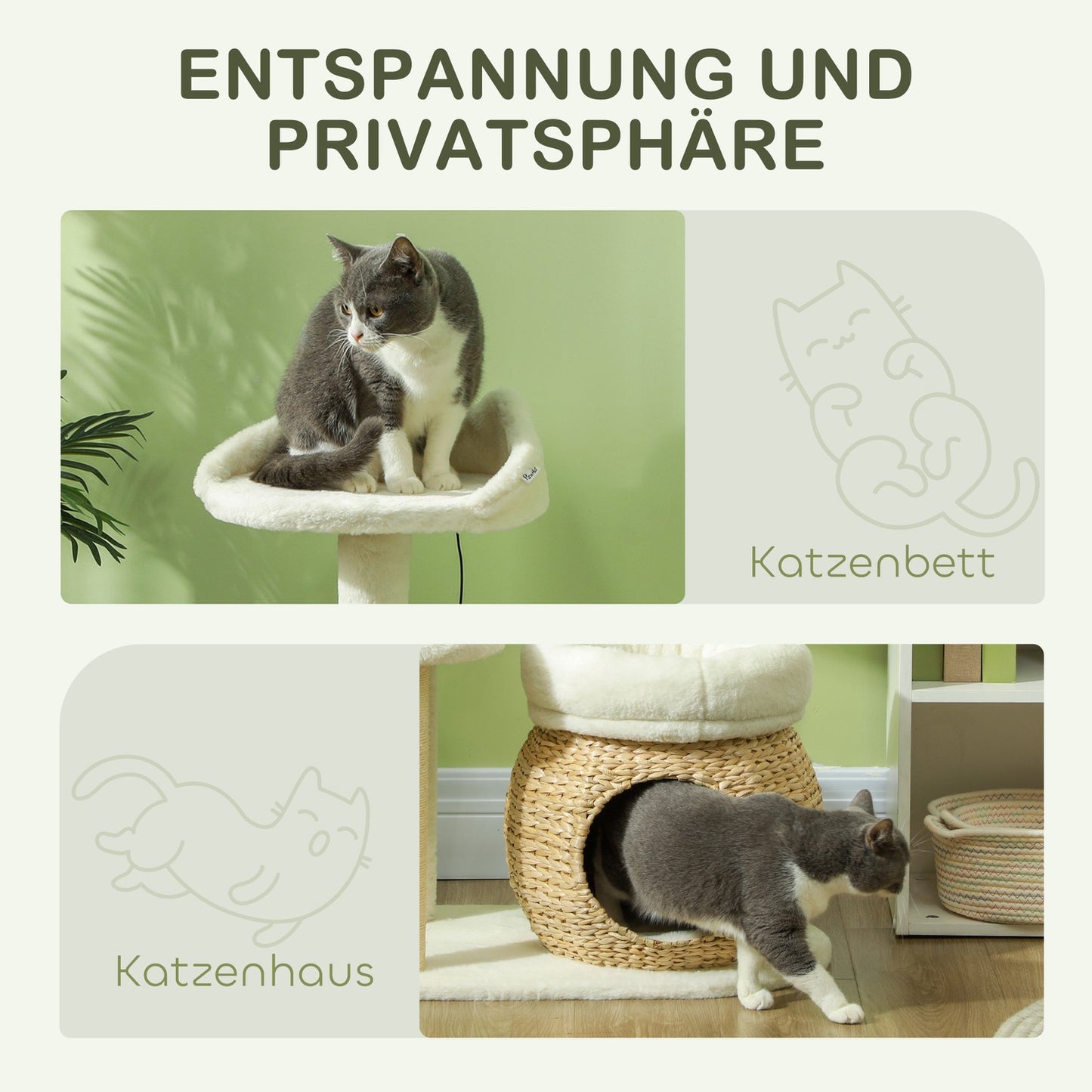 Cat tree with cave and beds, scratching posts, cream, up to 5 kg