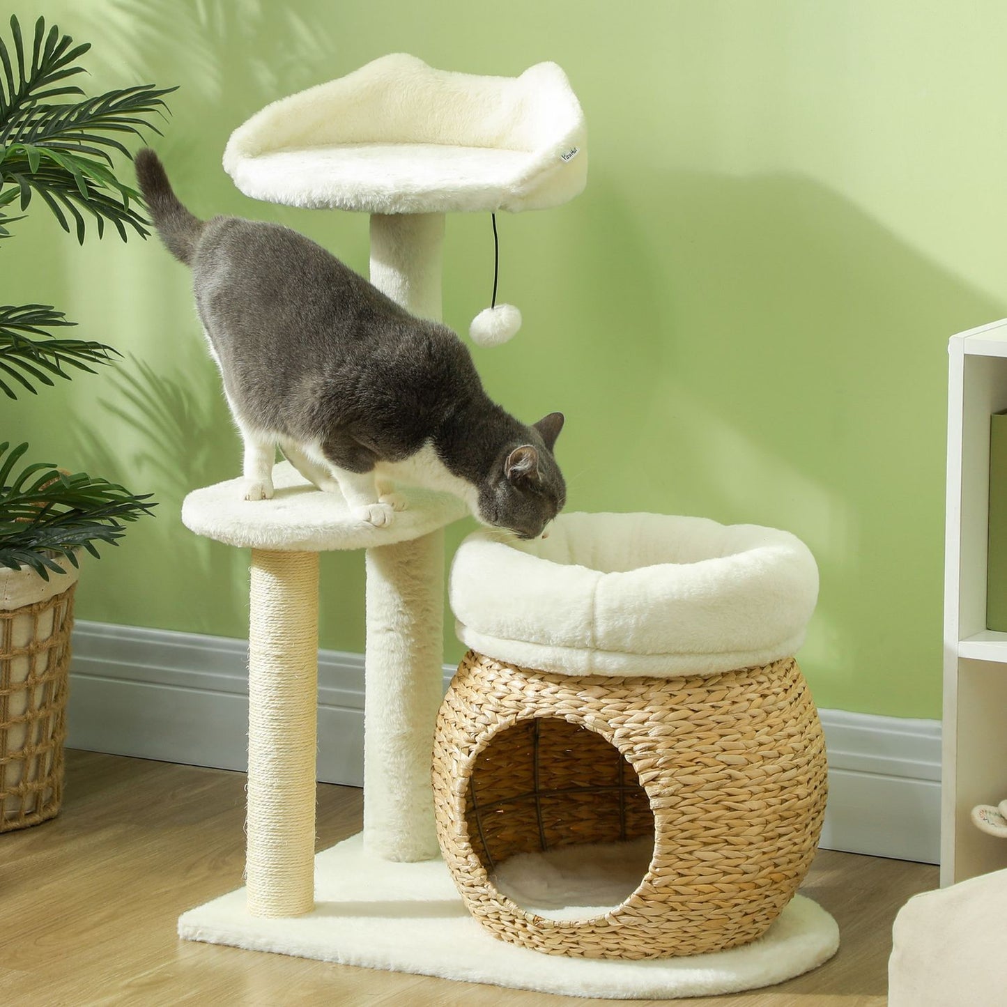 Cat tree with cave and beds, scratching posts, cream, up to 5 kg