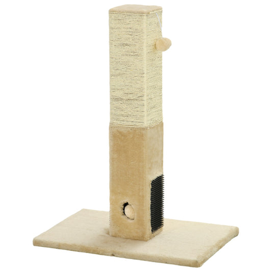 Beige cat scratching post, jute material, with play ball