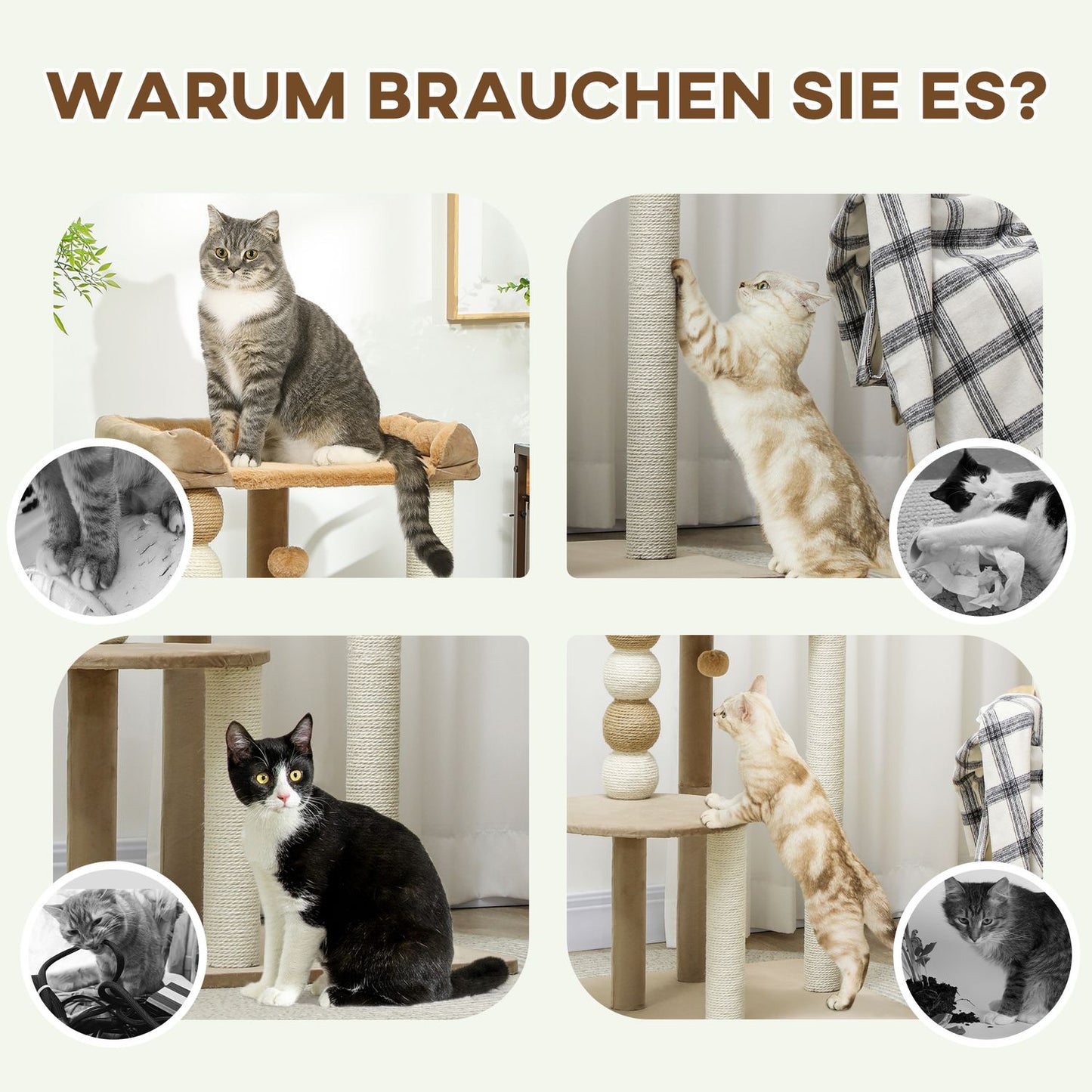 Cat tree with bed, platform and jute posts for 7 kg cats