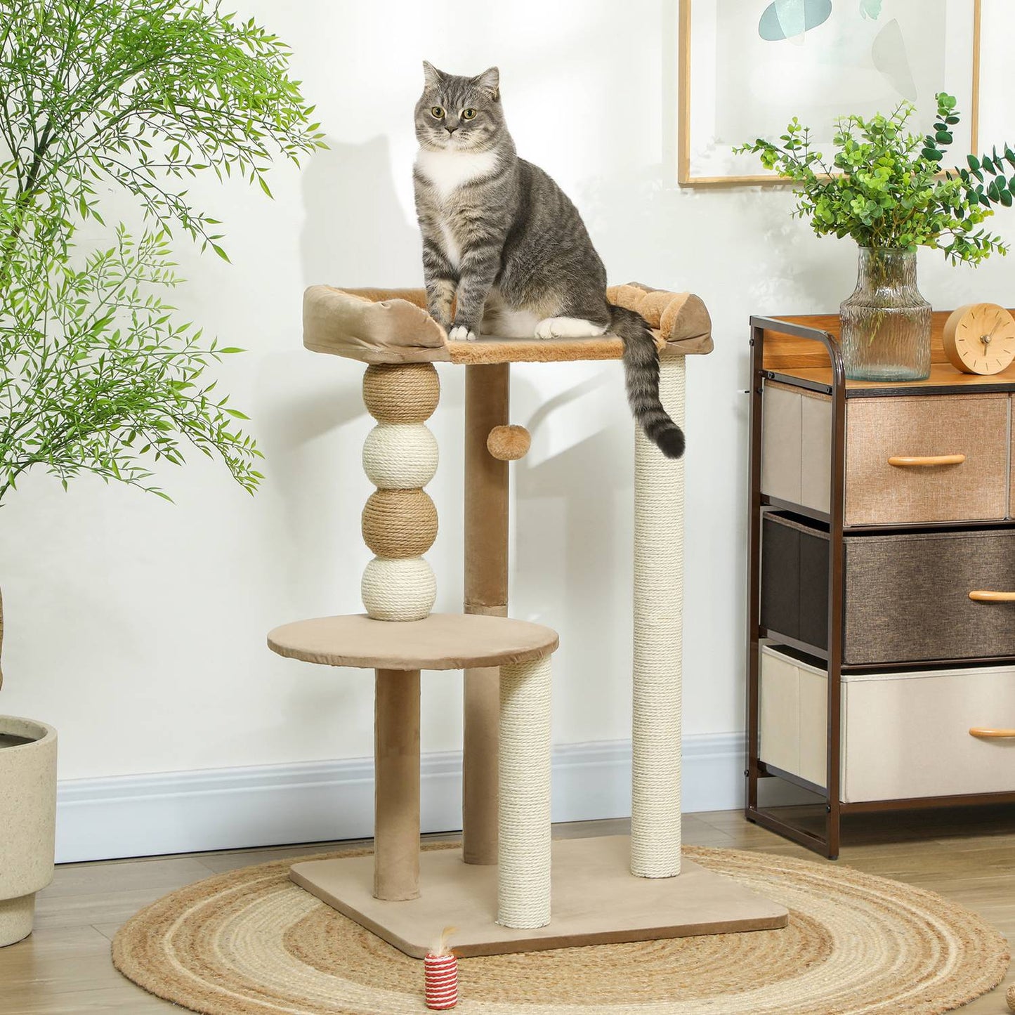 Cat tree with bed, platform and jute posts for 7 kg cats