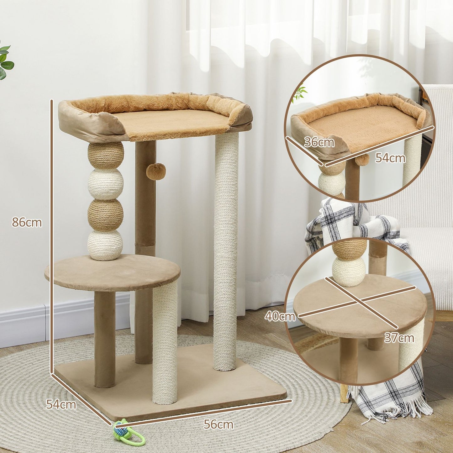 Cat tree with bed, platform and jute posts for 7 kg cats