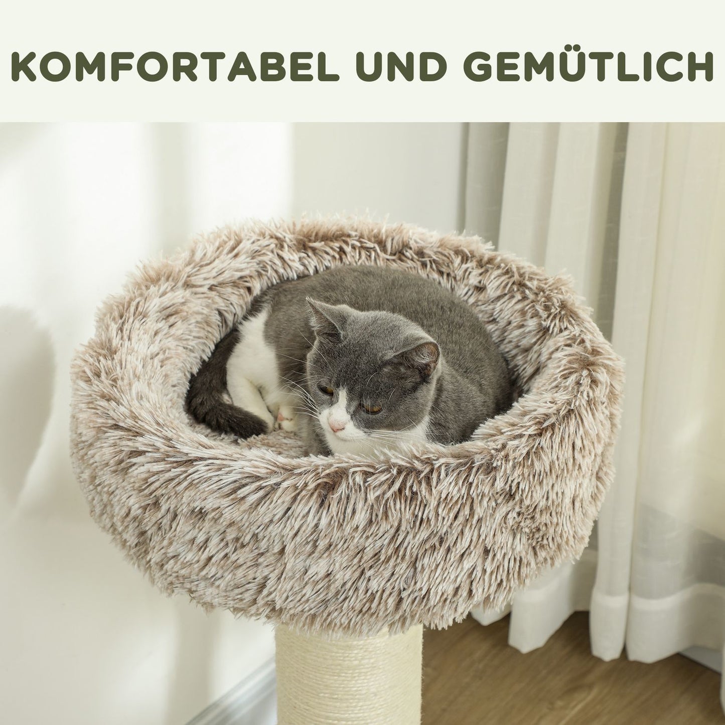 Cat tree with bed - 87 cm high, sisal, for cats up to 6 kg
