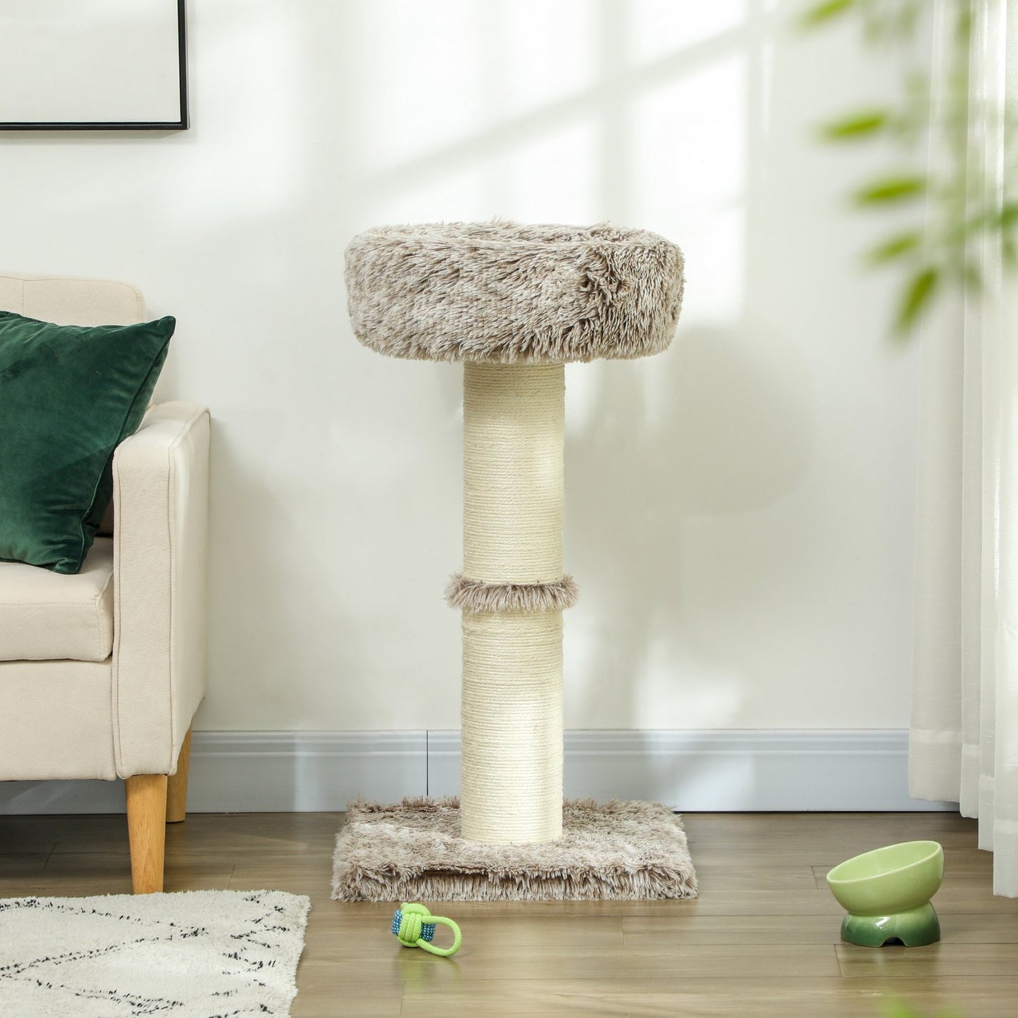 Cat tree with bed - 87 cm high, sisal, for cats up to 6 kg