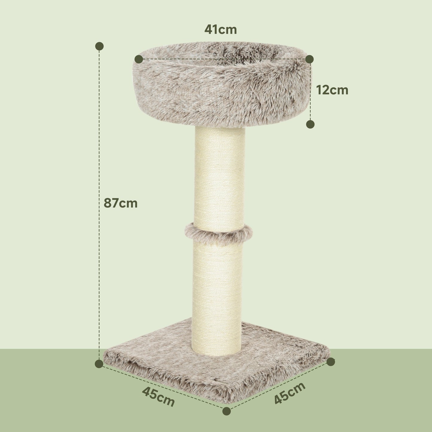 Cat tree with bed - 87 cm high, sisal, for cats up to 6 kg