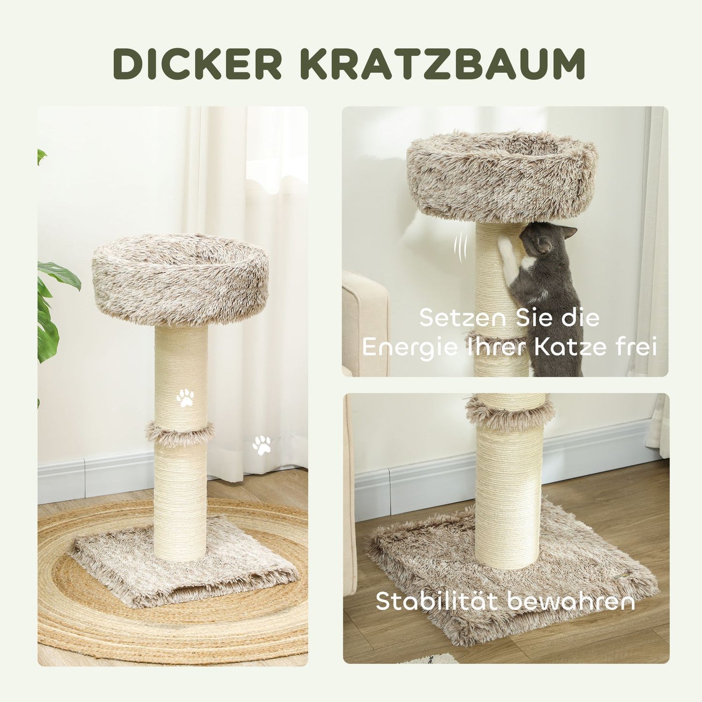 Cat tree with bed - 87 cm high, sisal, for cats up to 6 kg