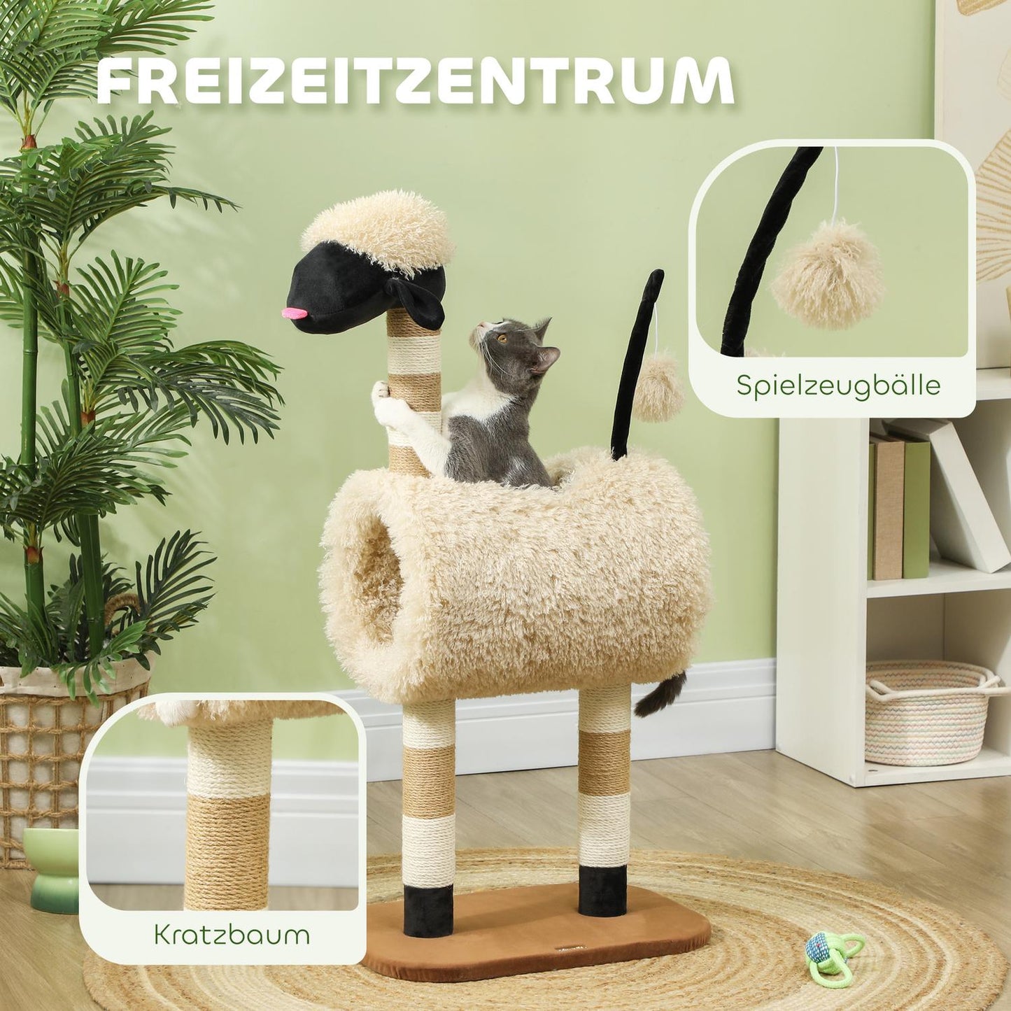 Cat tree with scratching post, tunnel, for cats up to 5 kg