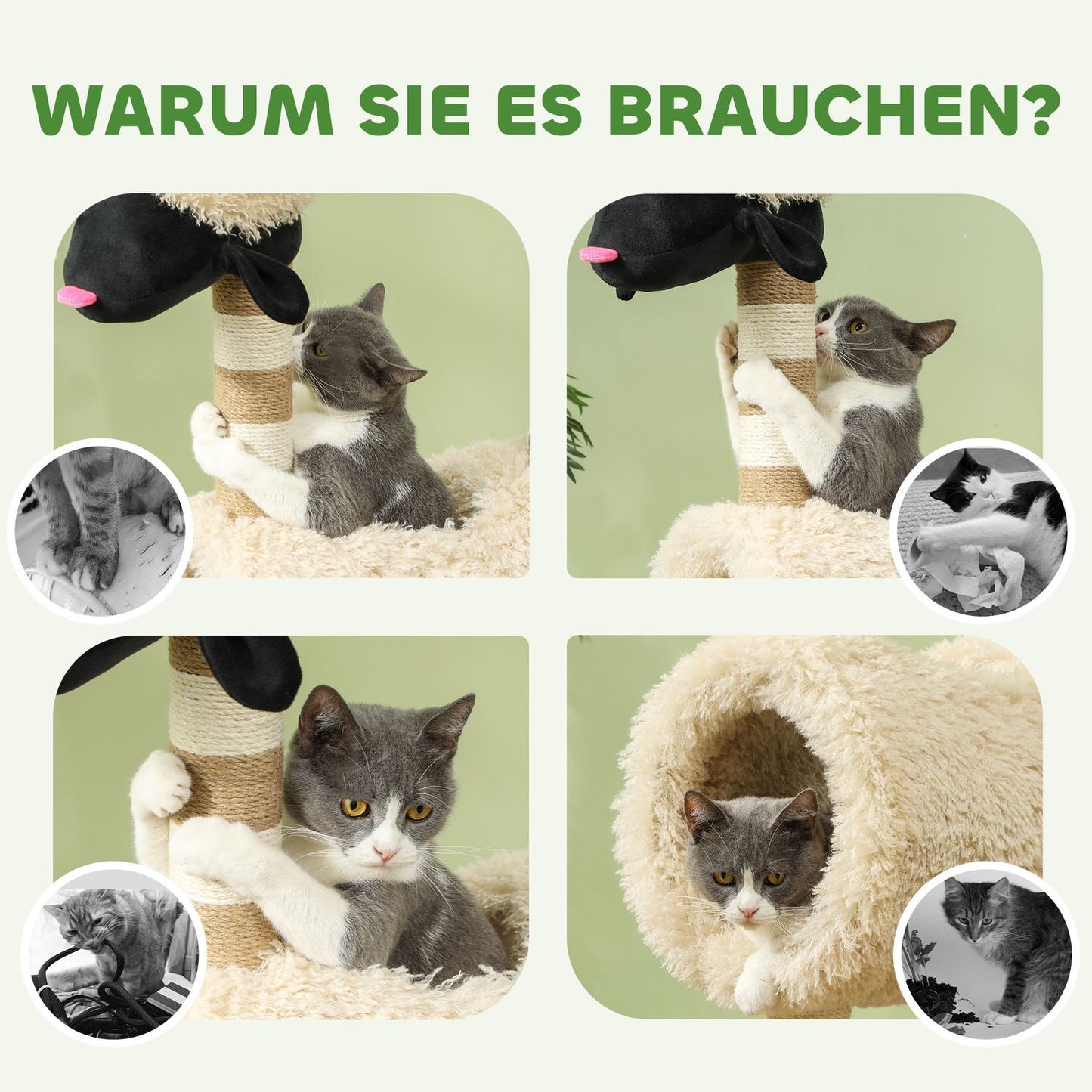 Cat tree with scratching post, tunnel, for cats up to 5 kg