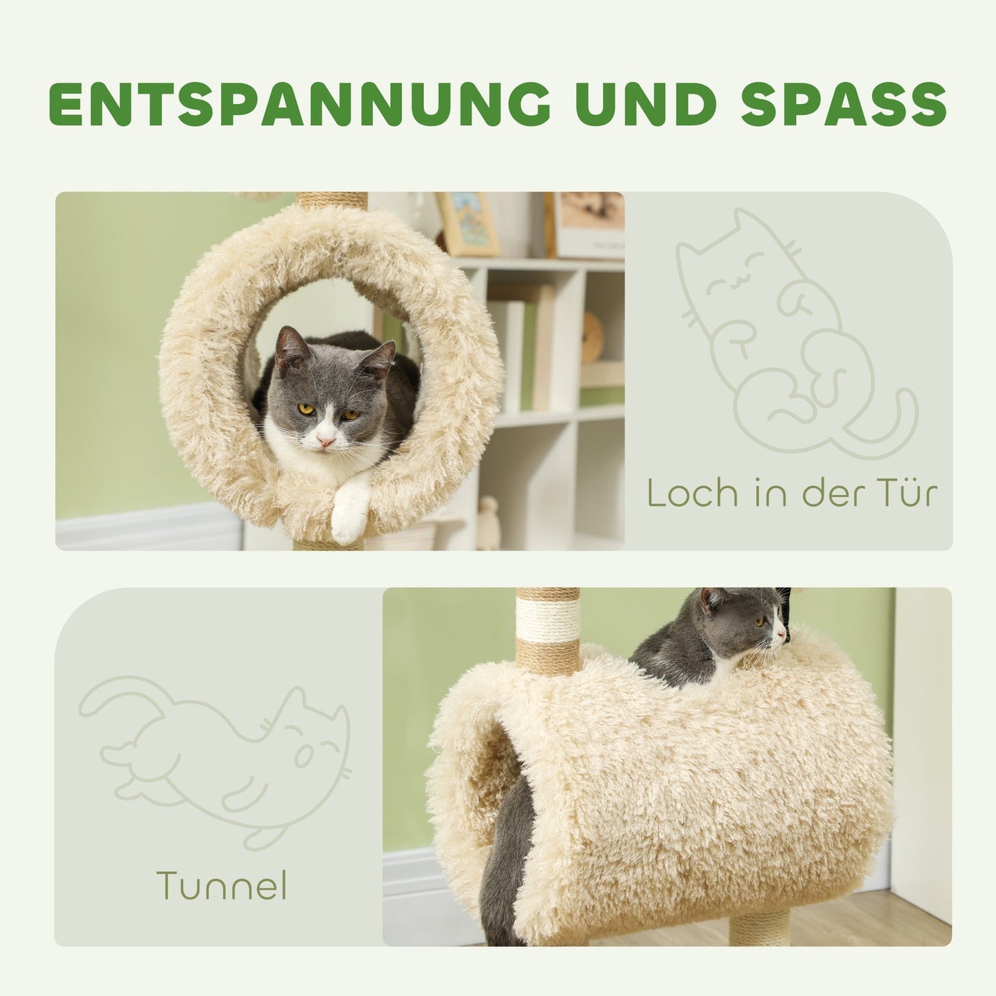 Cat tree with scratching post, tunnel, for cats up to 5 kg