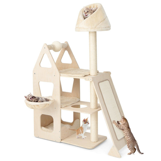 Scratching post cat paradise made of wood 111 x 42 x 155 cm natural