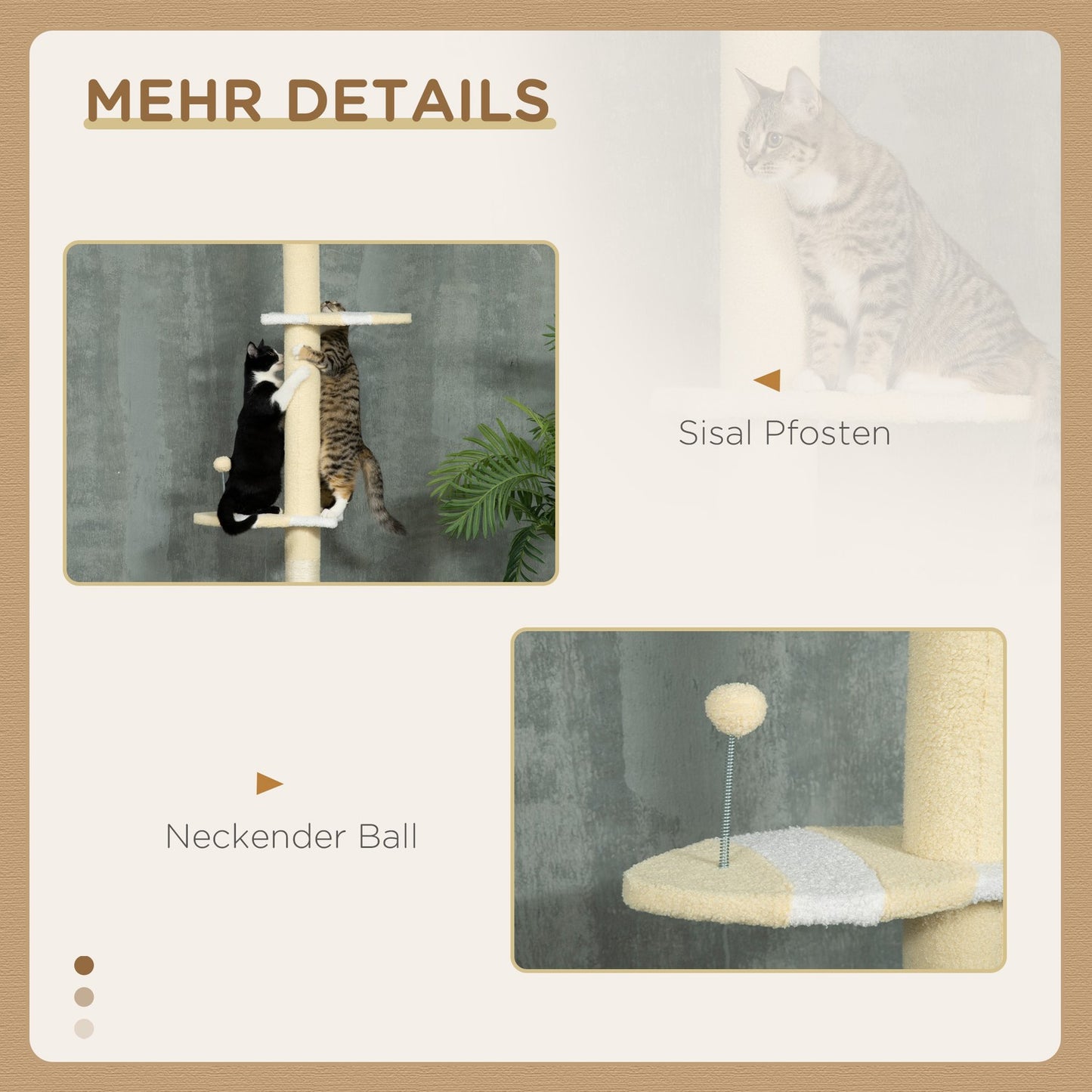 Adjustable cat scratching post with play ball, 220-260 cm