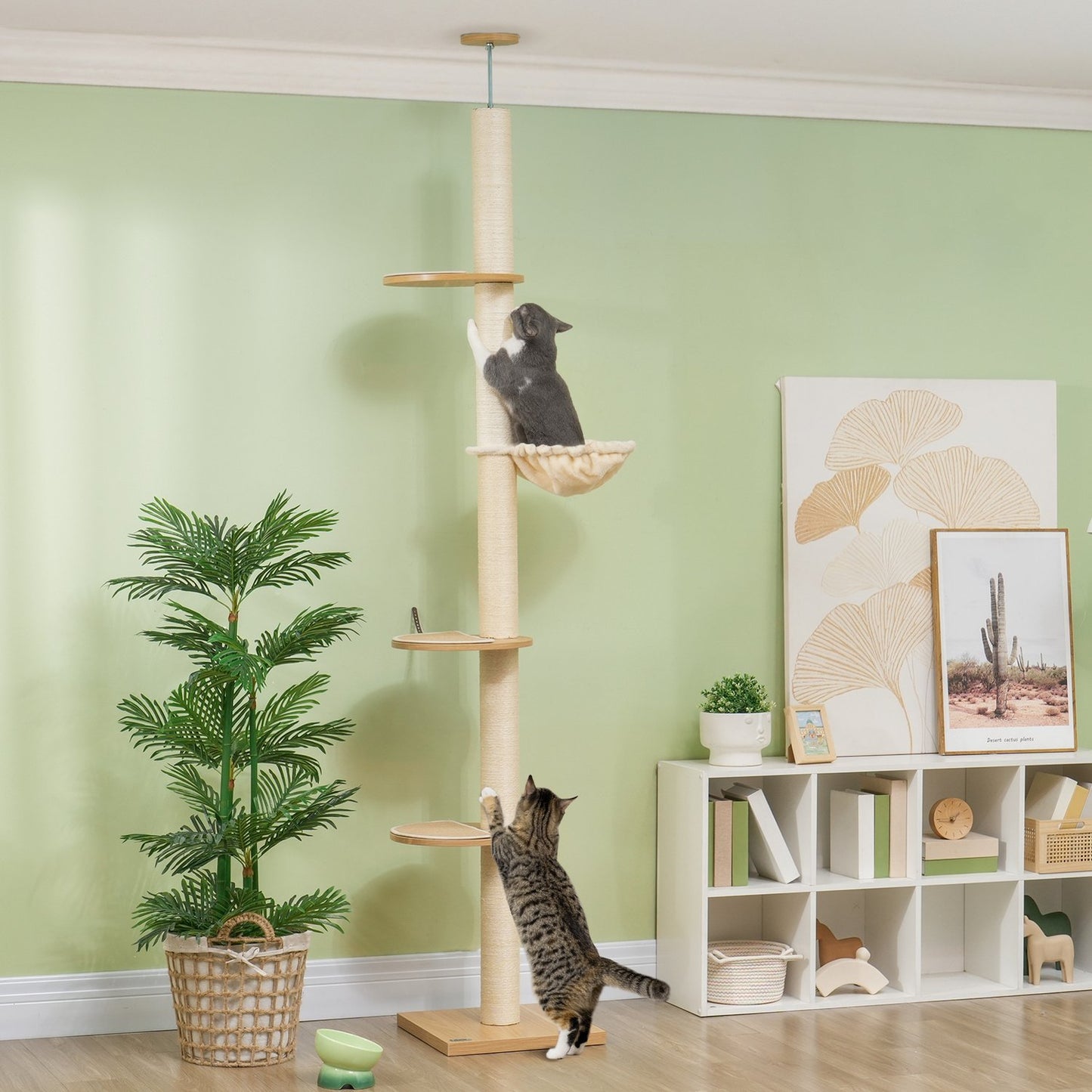 Adjustable cat tree with hammock, ceiling height 230-250cm