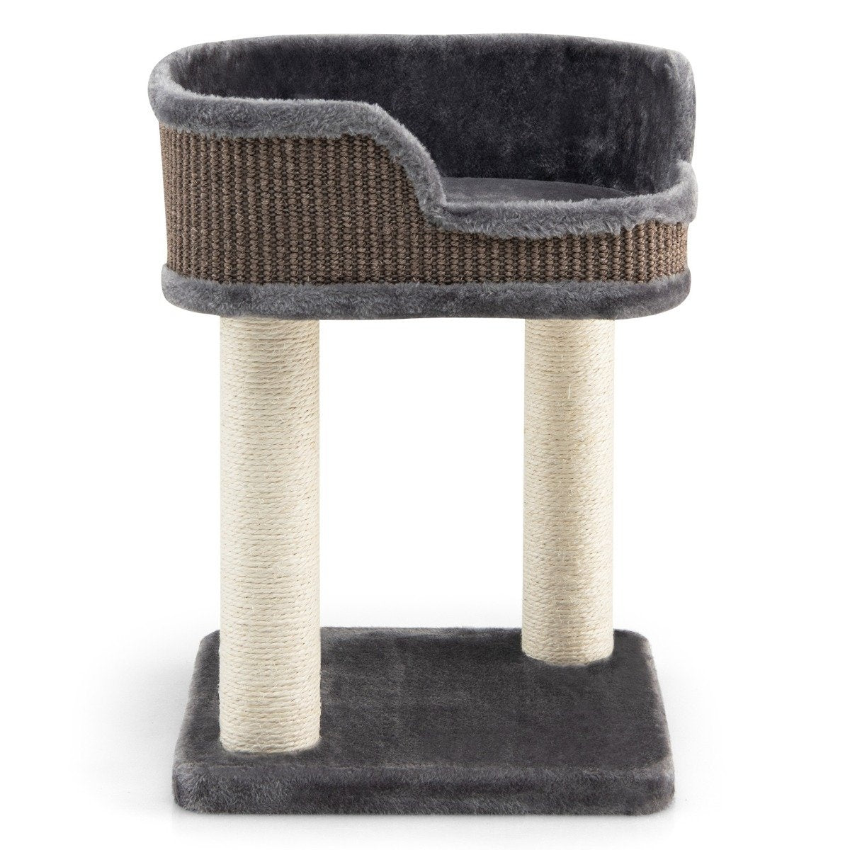 Scratching post cat tree play center with plush natural sisal tower gray