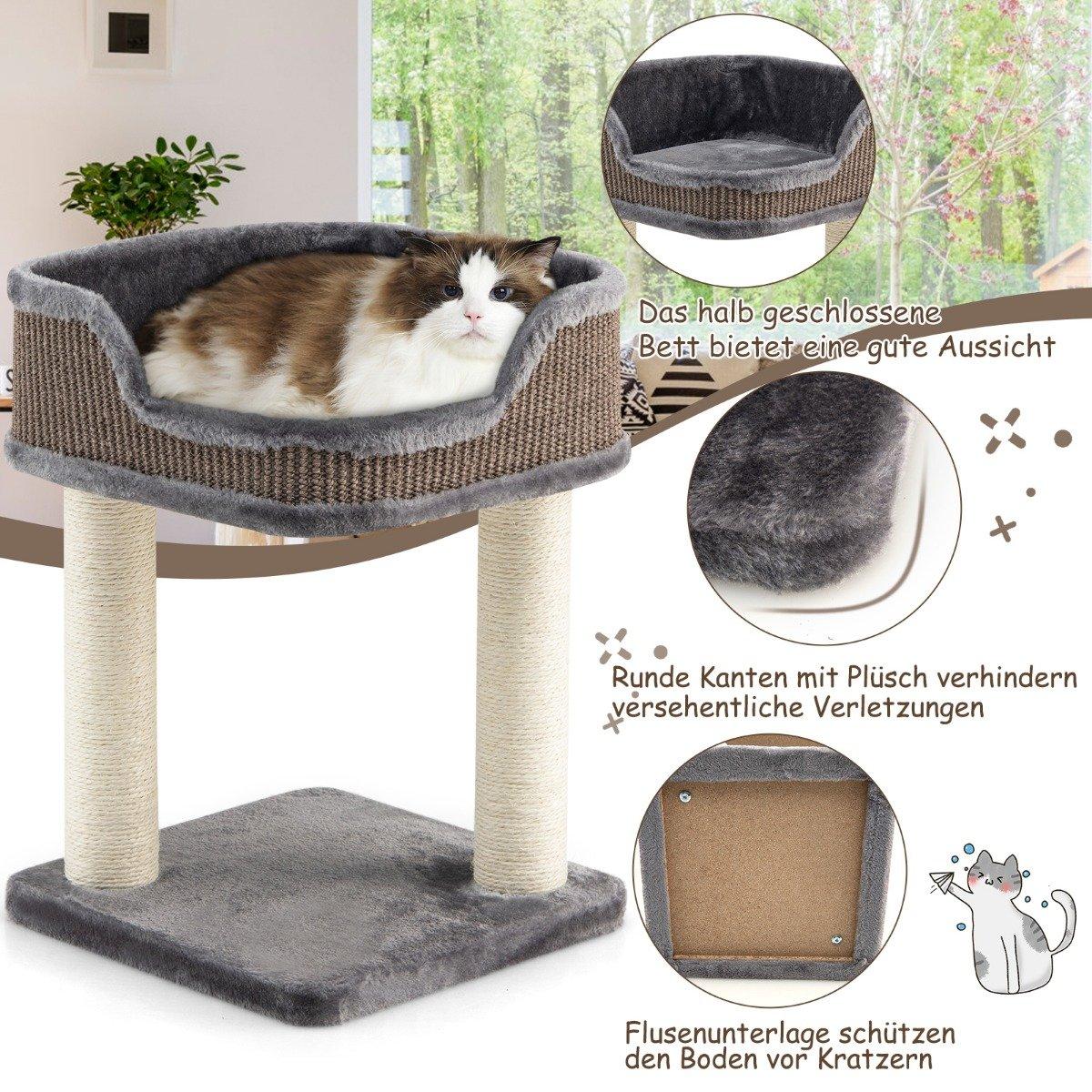 Scratching post cat tree play center with plush natural sisal tower gray