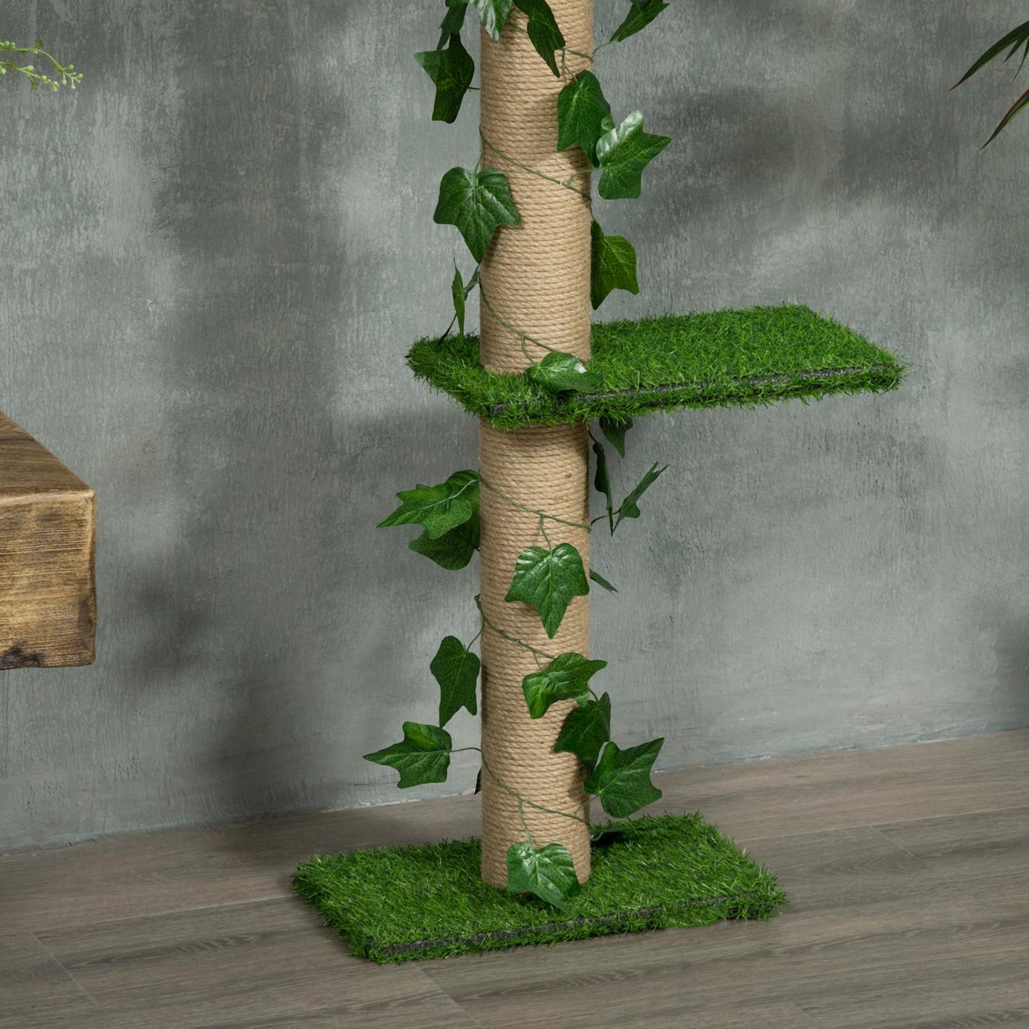Adjustable jute cat tree, ceiling height 202-242 cm, green/yellow