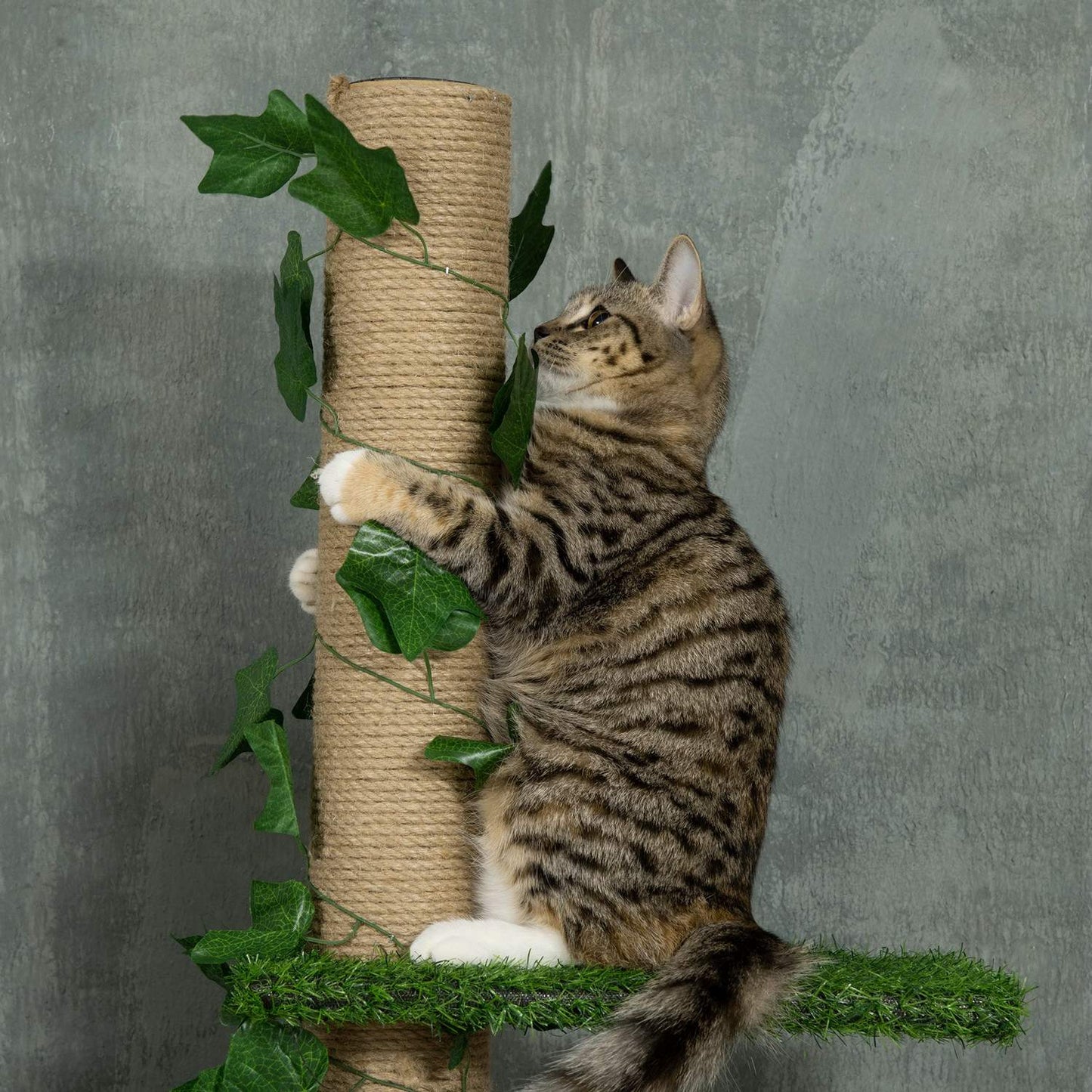 Adjustable jute cat tree, ceiling height 202-242 cm, green/yellow
