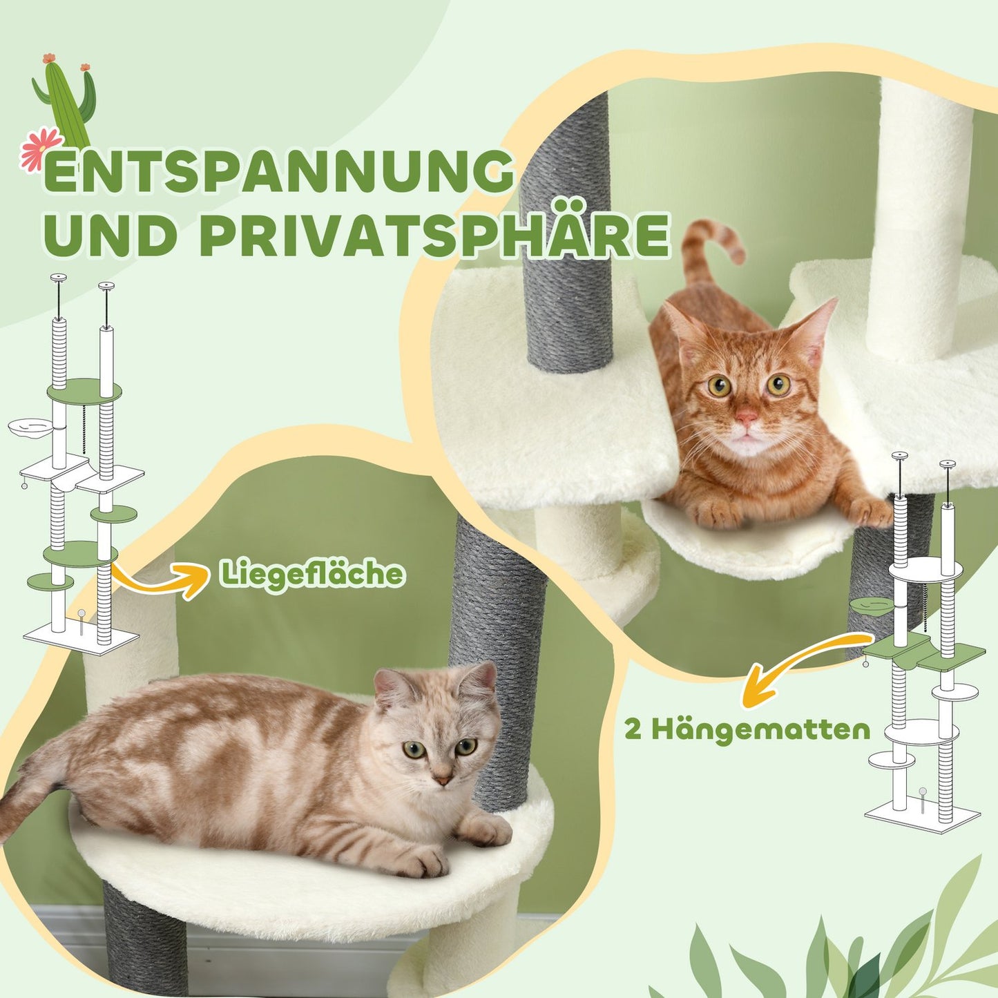 Cat tree with high ceiling, 225-255 cm, with hammocks and baskets