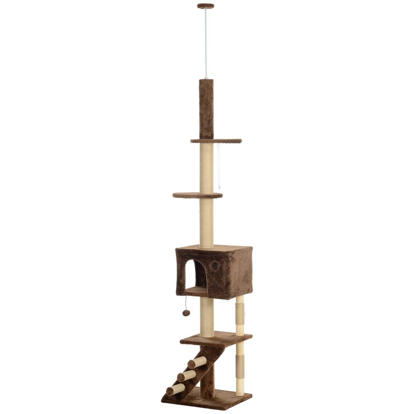 Ceiling-high cat tree with cave & play ball 225-265cm
