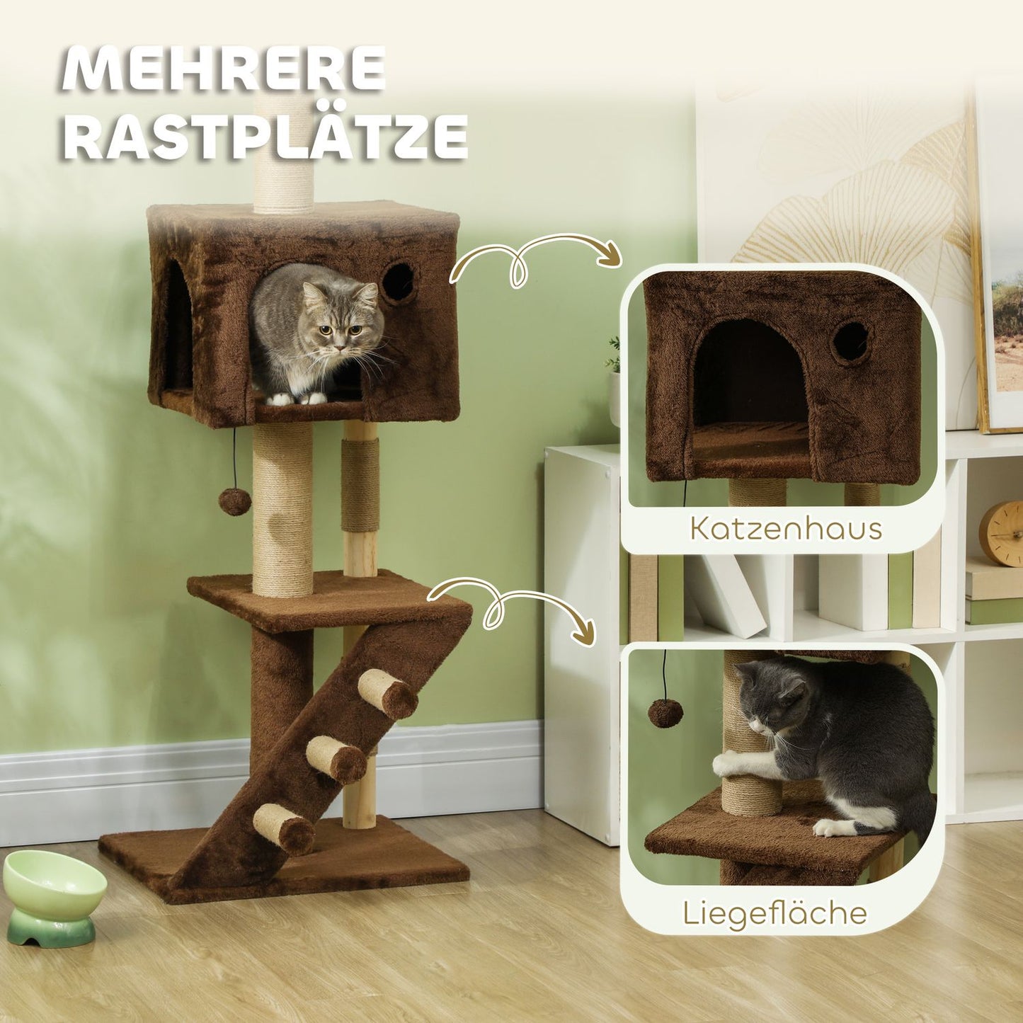 Ceiling-high cat tree with cave & play ball 225-265cm