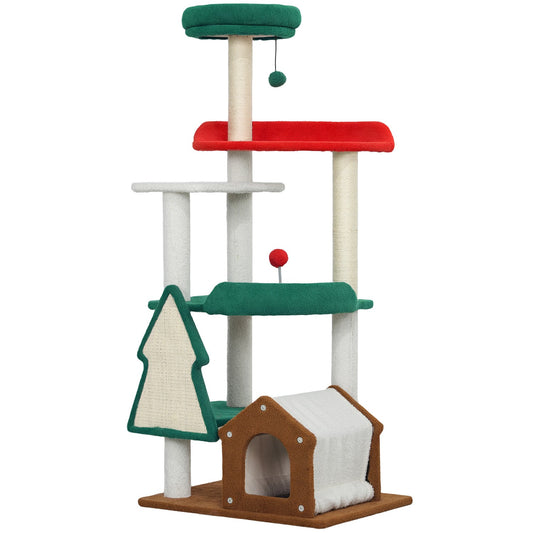 135 cm cat tree with sisal pole & cave - multi-coloured