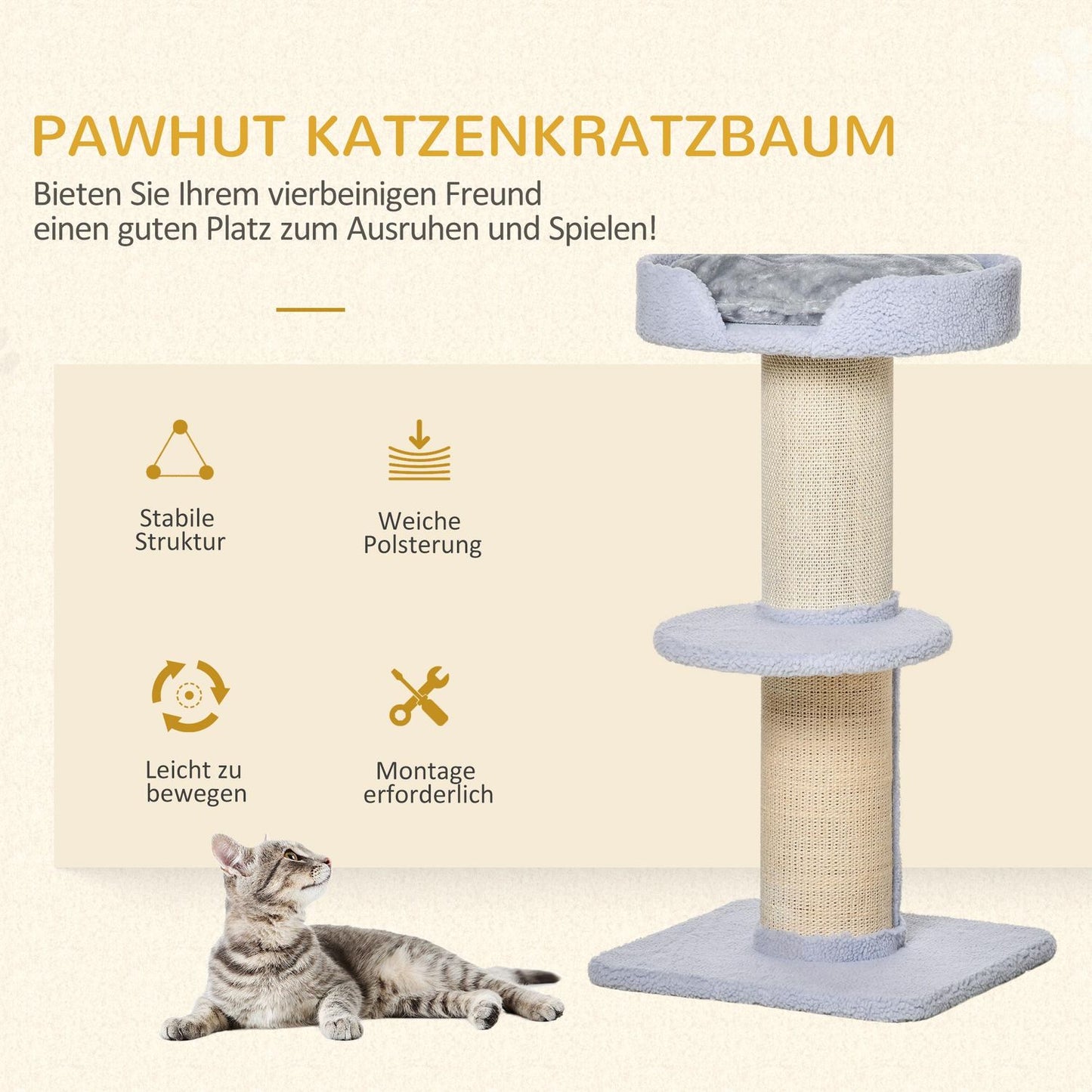 Light Blue Sisal Cat Play Tree, 91cm, 30kg Capacity