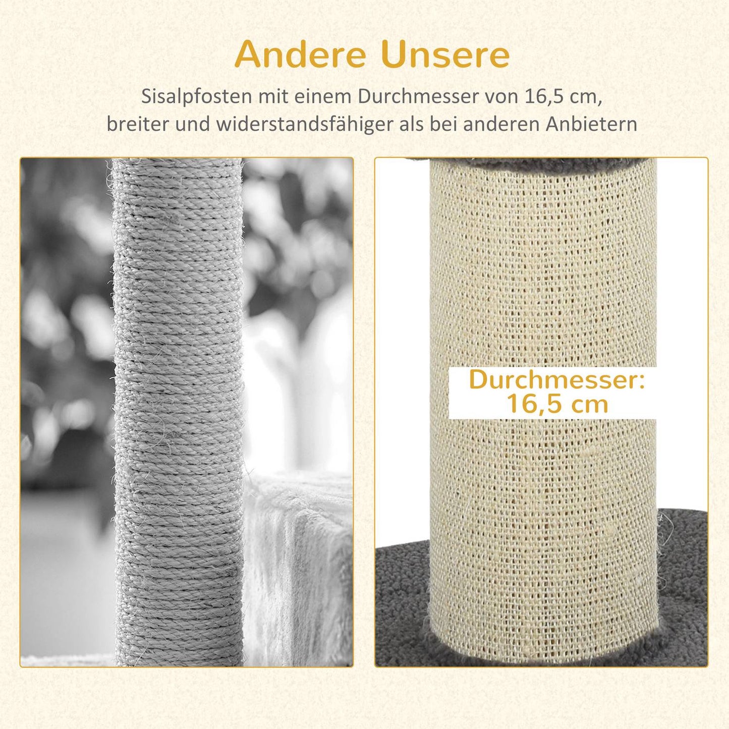 Cat scratching post, 30 kg capacity, sisal, gray platform