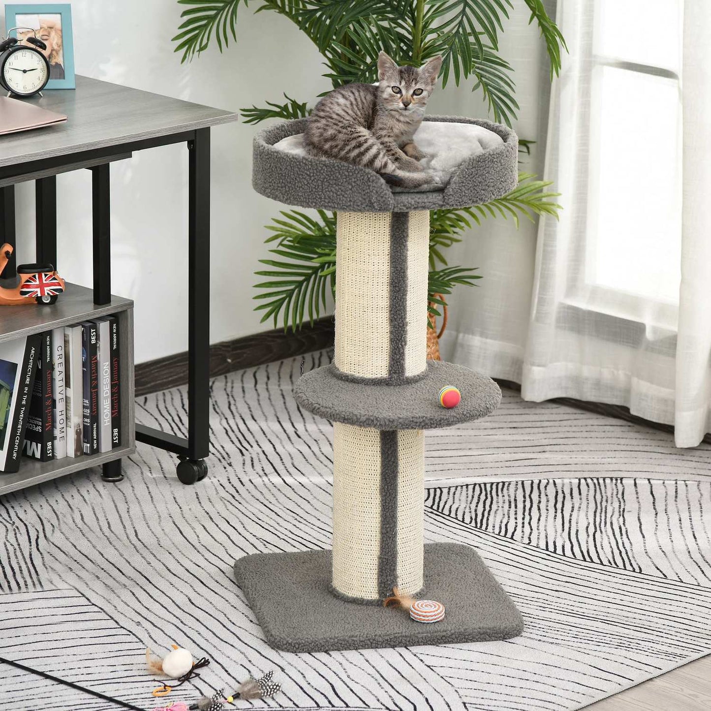Cat scratching post, 30 kg capacity, sisal, gray platform