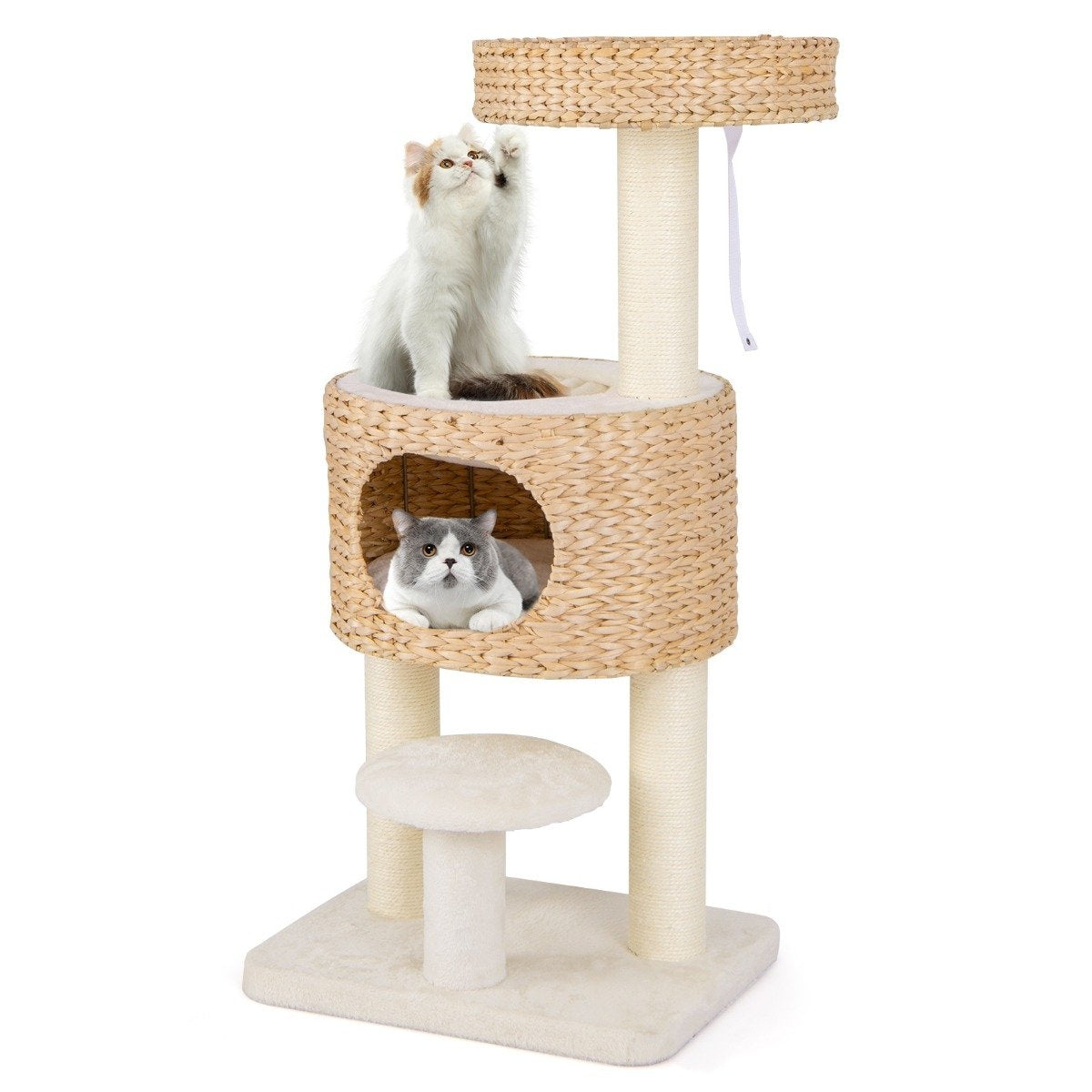 Scratching post with cat cave 104 cm high cat tree with perch & platform beige + natural