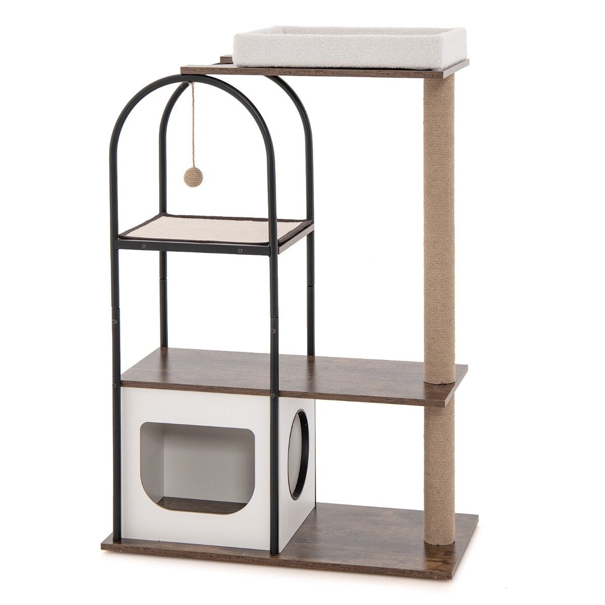 Scratching post with cat cave 118cm cat tree with removable cat bed & ball & scratching mat