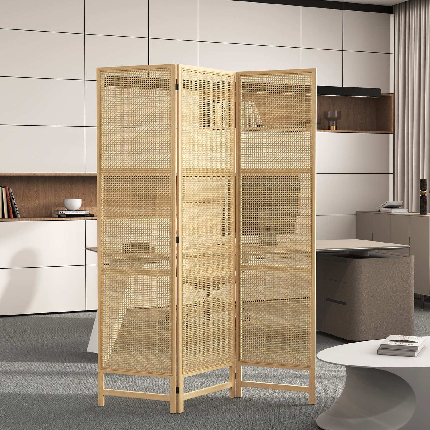 Foldable 3-panel rattan room divider - 135x180 cm Privacy screen