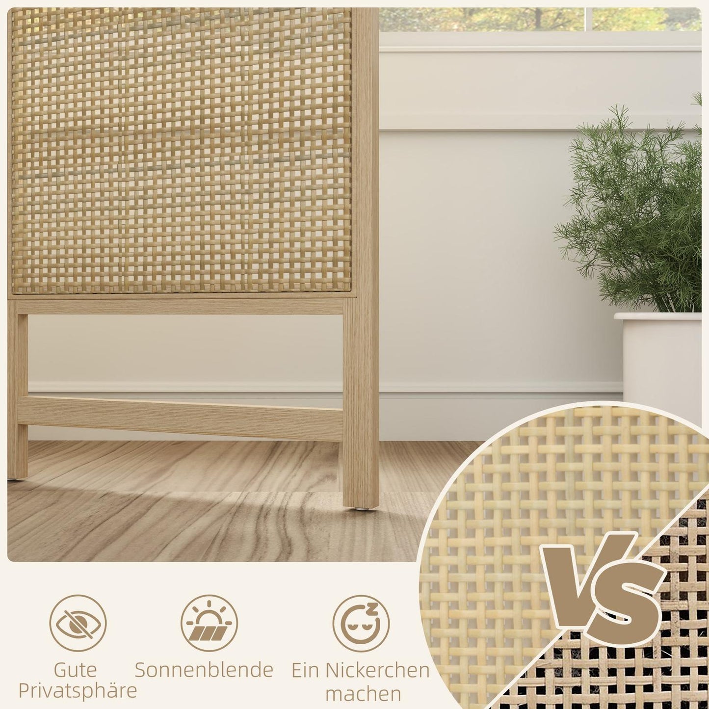 Foldable 3-panel rattan room divider - 135x180 cm Privacy screen