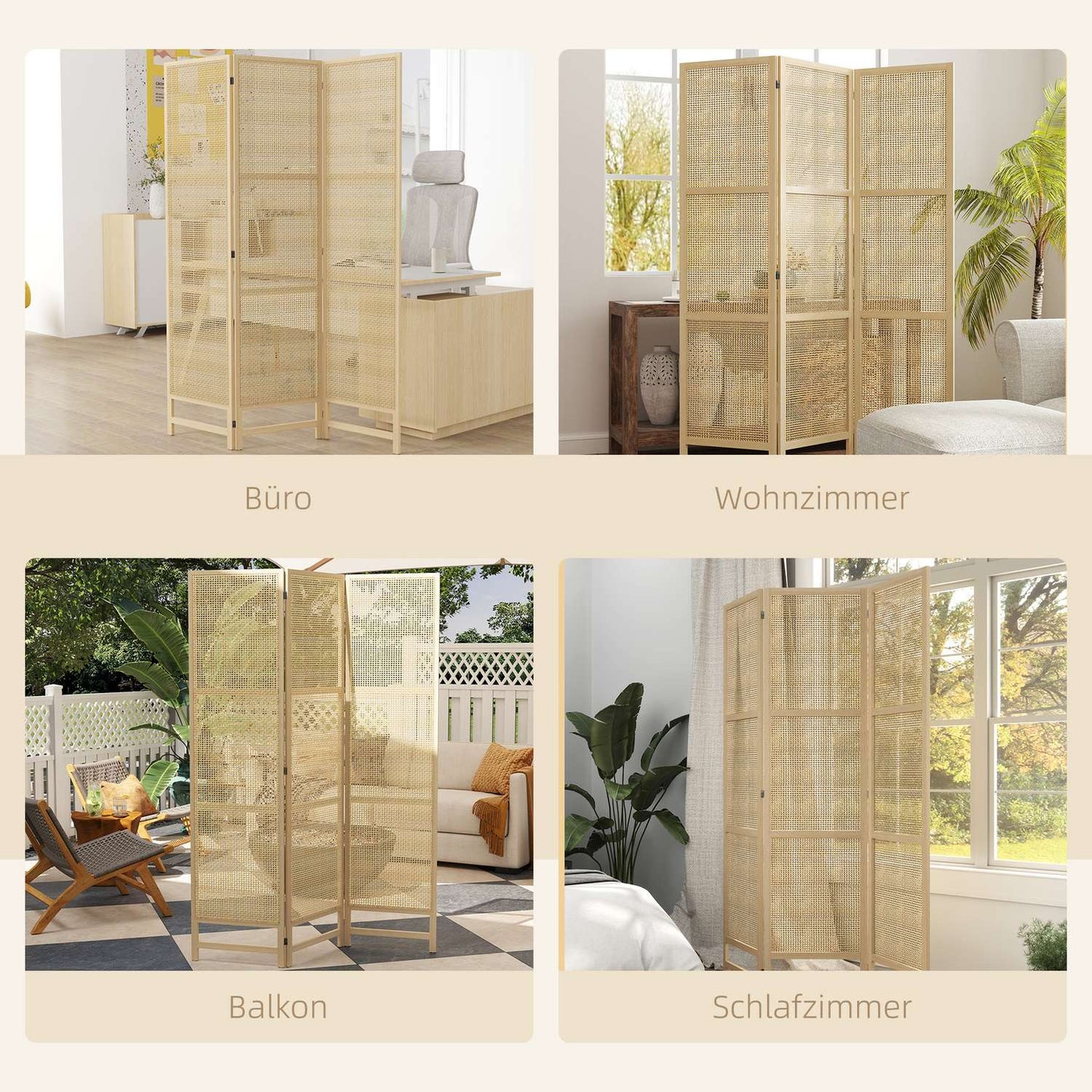 Foldable 3-panel rattan room divider - 135x180 cm Privacy screen