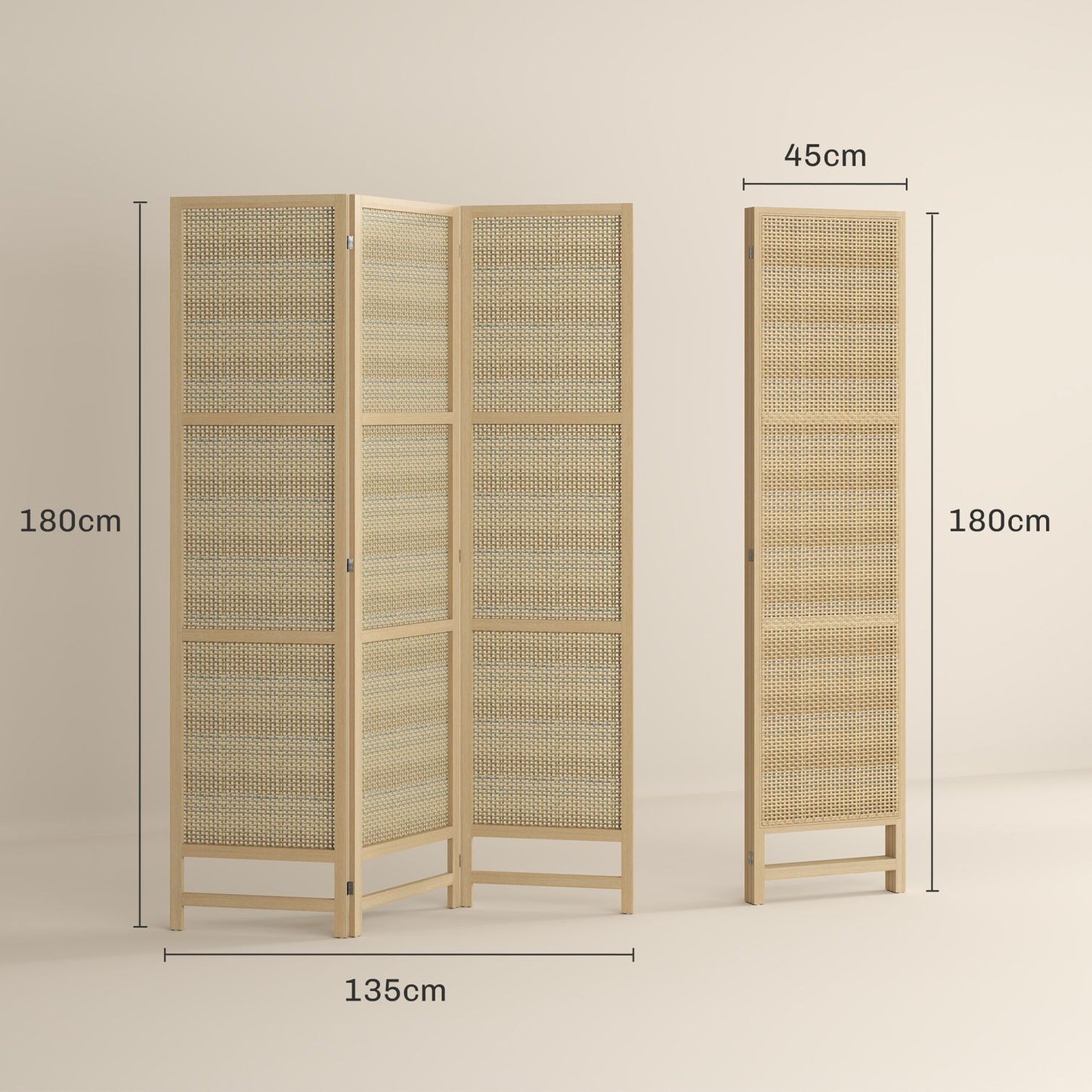 Foldable 3-panel rattan room divider - 135x180 cm Privacy screen