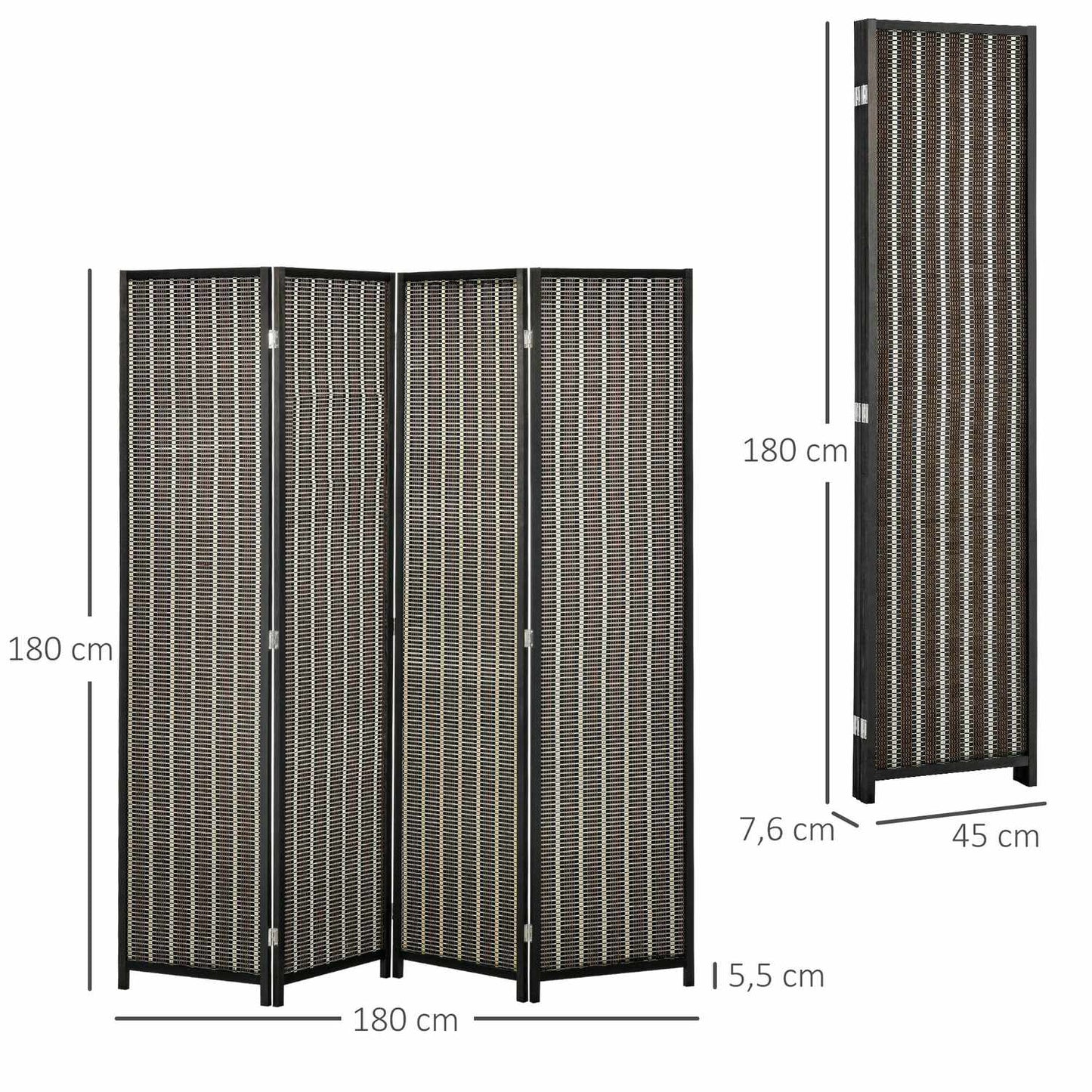 Bamboo room divider, 4-panel, 180x180 cm, Foldable Brown